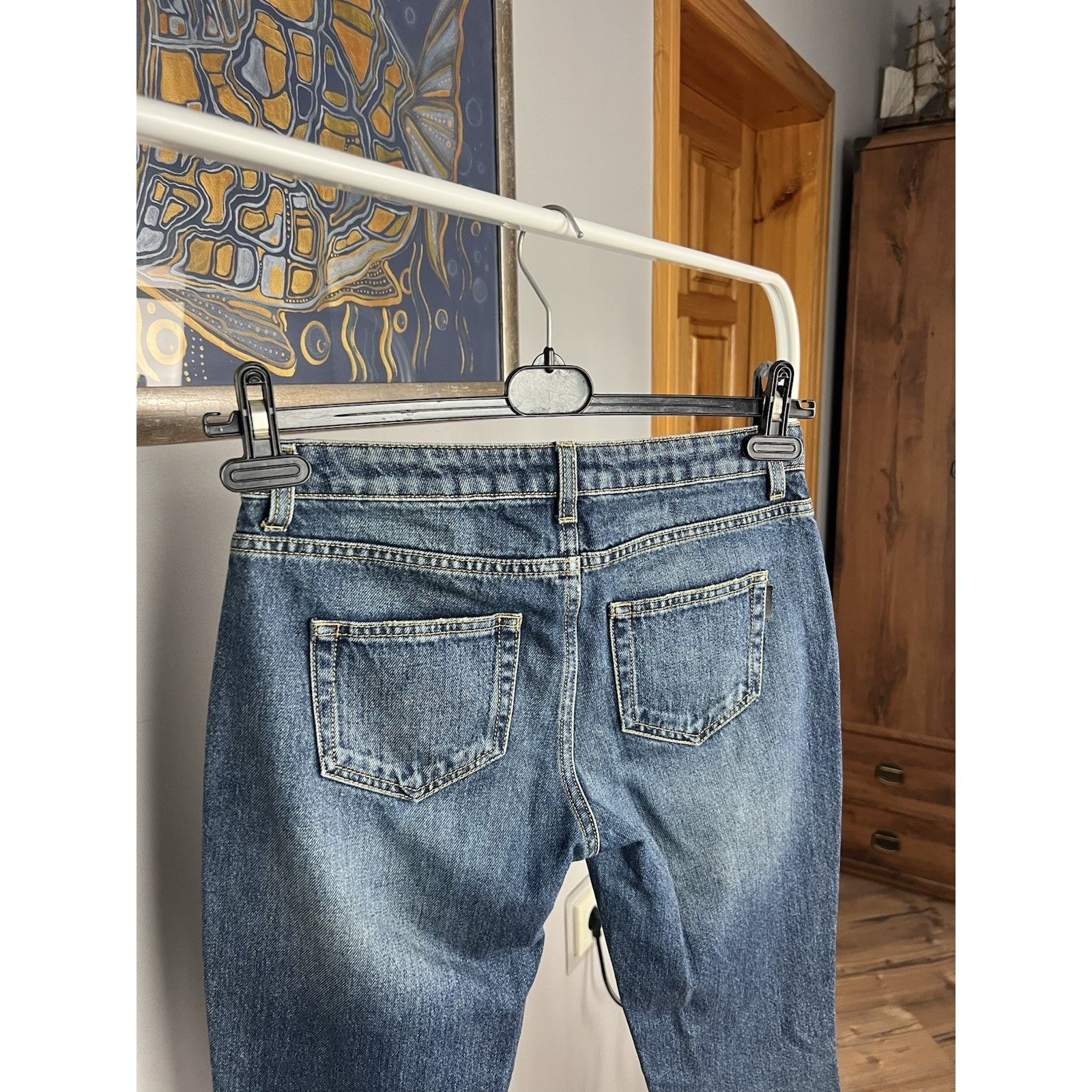 Saint Laurent Paris Saint Laurent Women`s Blue Distressed Denim Bootcut Cropped Size 24" / US 00 / IT 34 - 11 Thumbnail