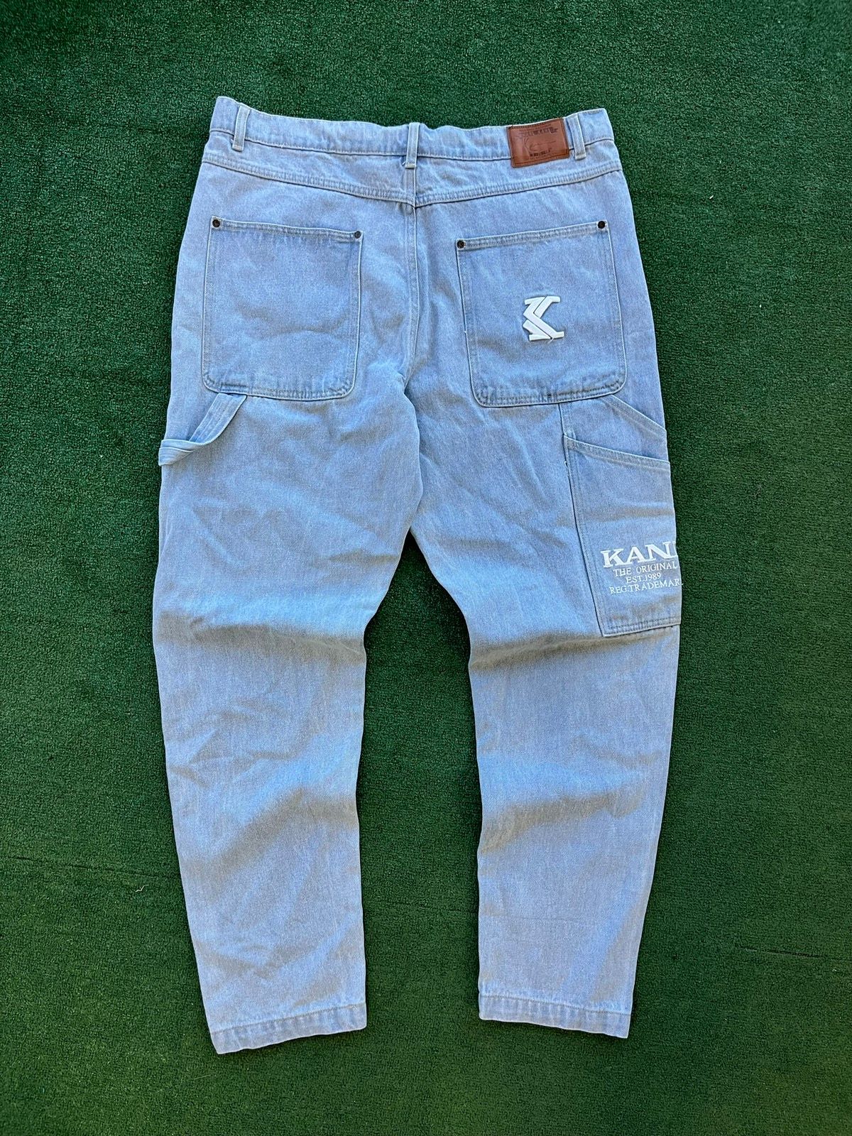 Pre-owned Karl Kani X Vintage Y2k Karl Kani Carpenter Rap Distressed Denim Pants In Blue