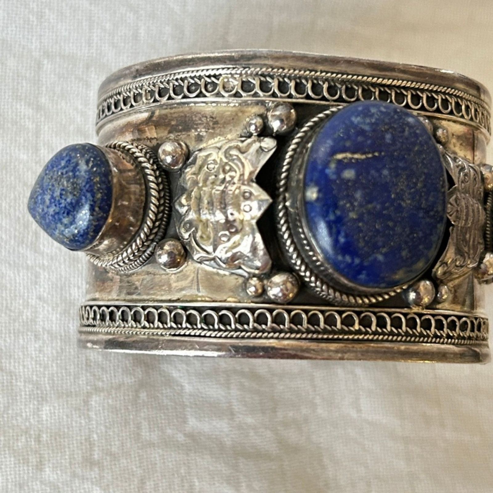 Vintage Vintage Sterling Silver & Lapis Lazuli Bracelet – 1970s 96g Size ONE SIZE - 3 Thumbnail