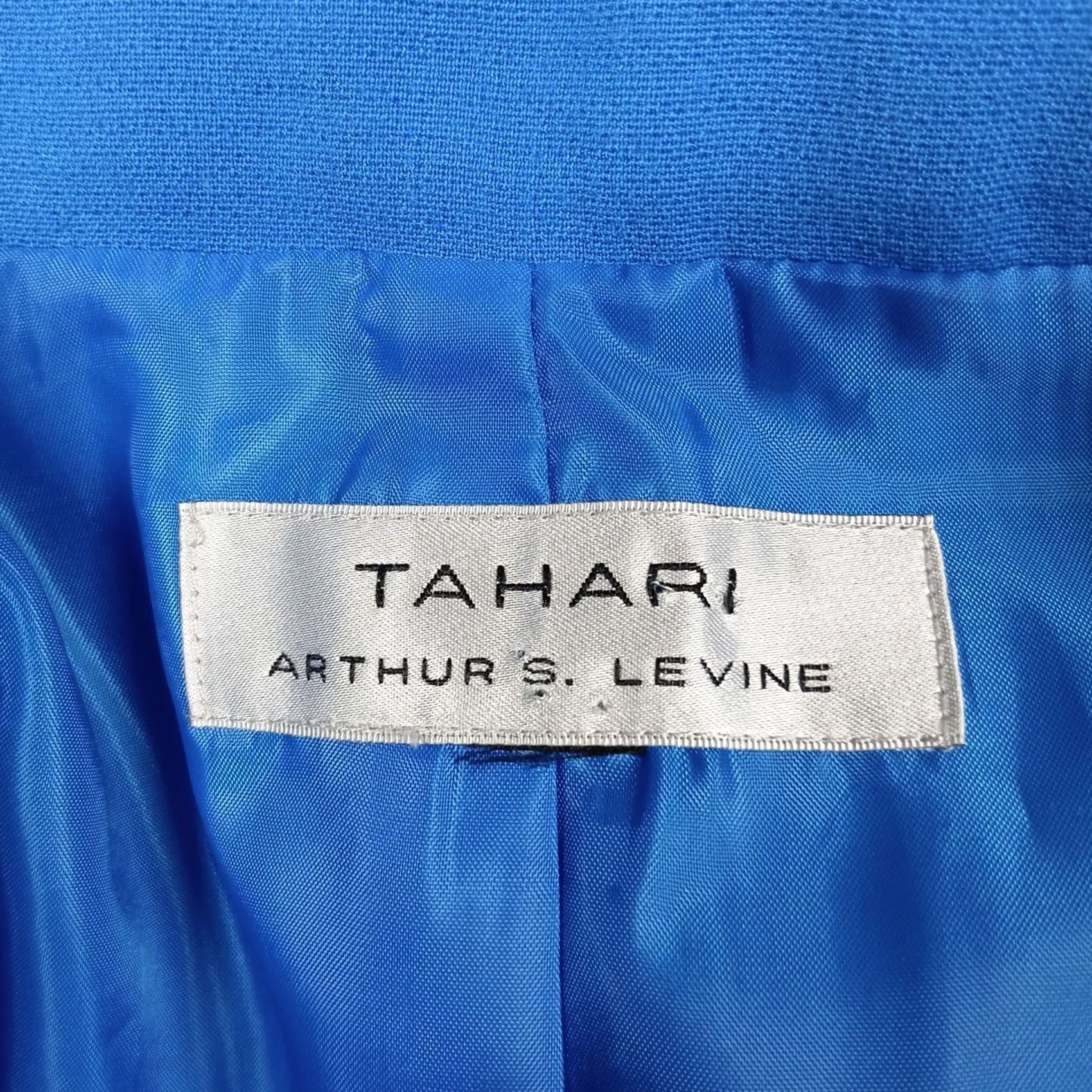 Vintage Tahari Arthur S Levine Blazer Jacket Women Blue Solid 3/4 Sleeve Button Single-Breasted Lined Workwear Tailored Size L / US 10 / IT 46 - 4 Thumbnail