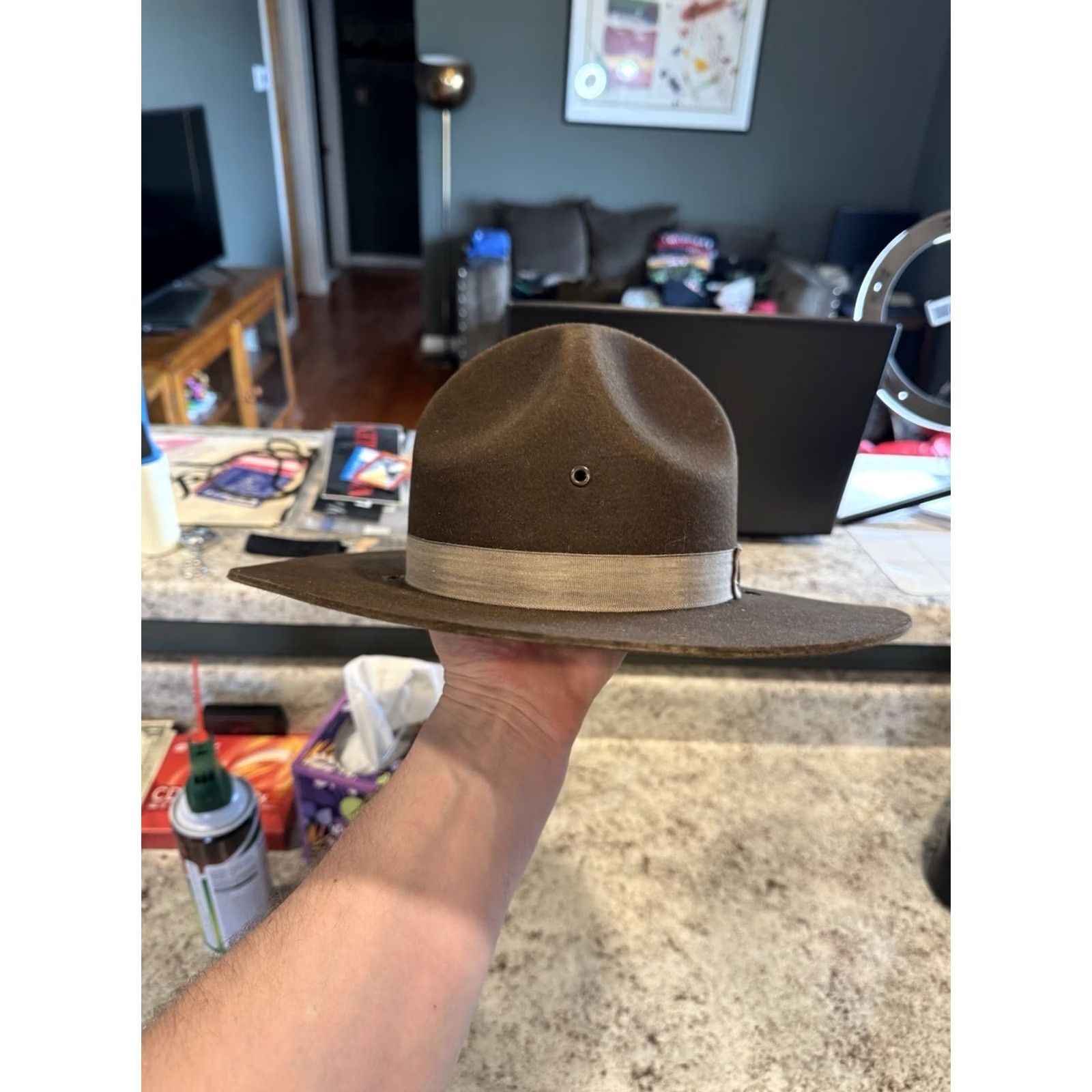 FELT VINTAGE Stratton Self Forming Drill Sergeant Instructor Wool Felt Hat 7 USA Size ONE SIZE - 4 Thumbnail