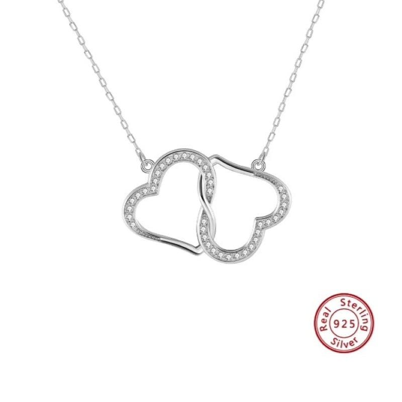 Designer Sterling Silver 2 Hearts Bonded Together For Life Necklace Size ONE SIZE - 2 Thumbnail