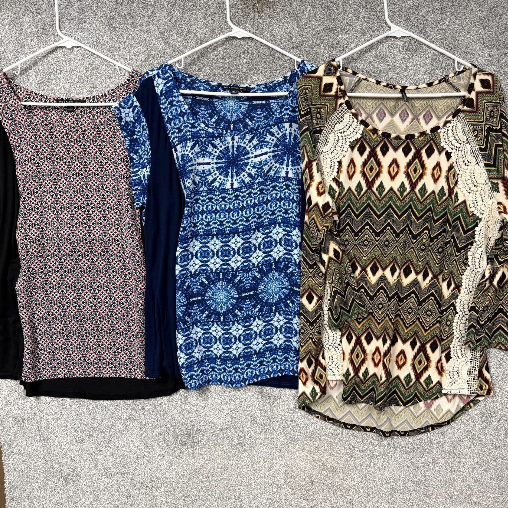 Vintage Zac & Rachel Bleeker McDougal Blouse Lot Womens 1X Geometric Boho Crochet Tops - Plus Size Knit Shine Casual Pullover Scoop Neck Set of 3 Size XL / US 12-14 / IT 48-50 - 2 Thumbnail