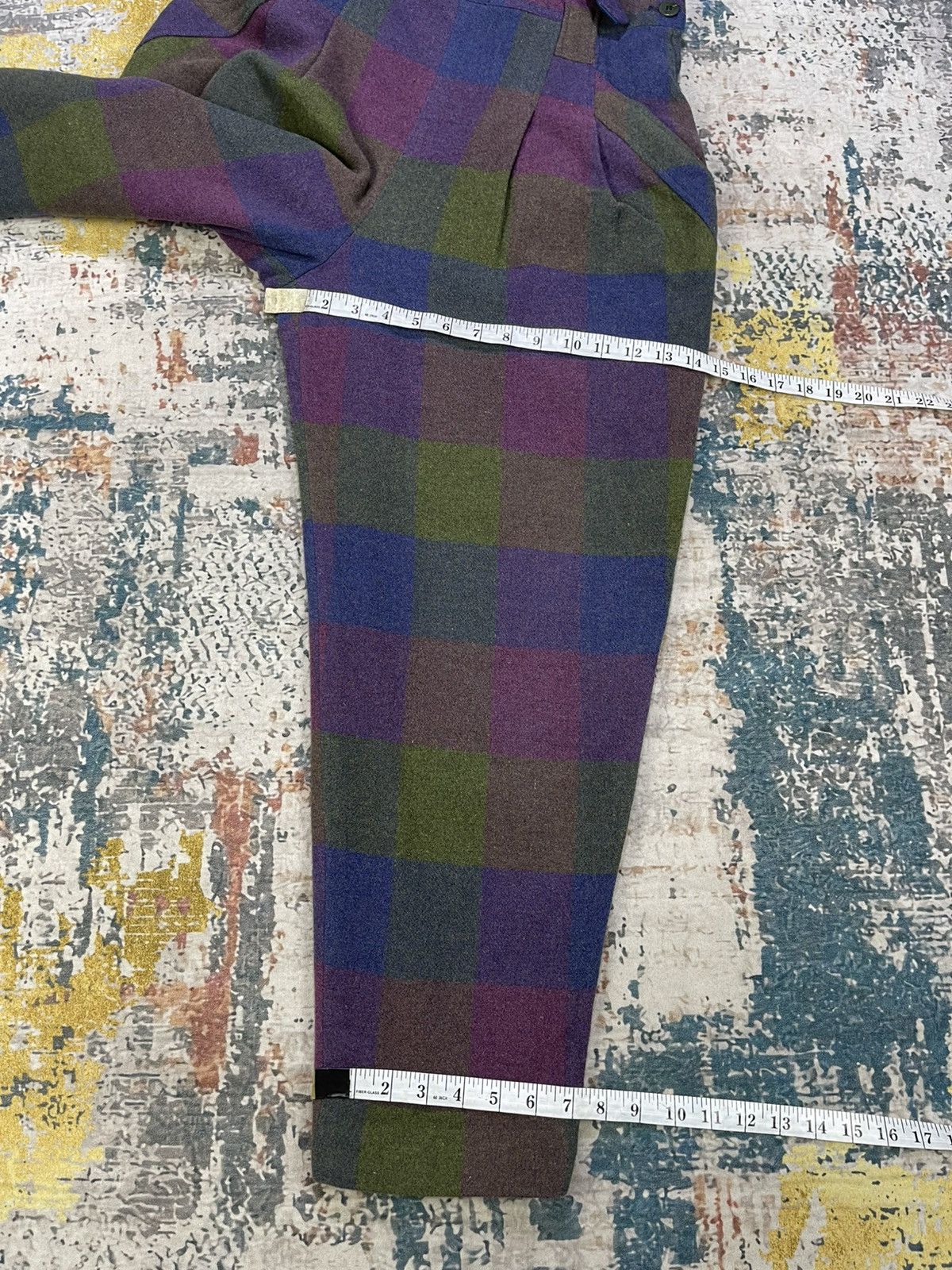 Japanese Brand Vintage Boho Patchwork Plaid Wide Leg Wool Dungaree Size US 30 / EU 46 - 11 Thumbnail