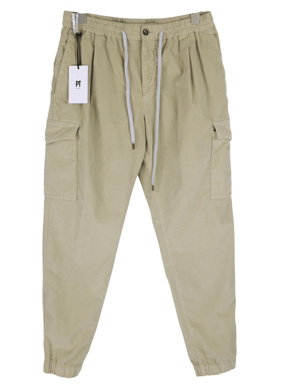 PT Torino SOFT FIT 50 Beige Velour Elastic Drawstring Cargo 82532 Size US 34 / EU 50 - 1 Thumbnail