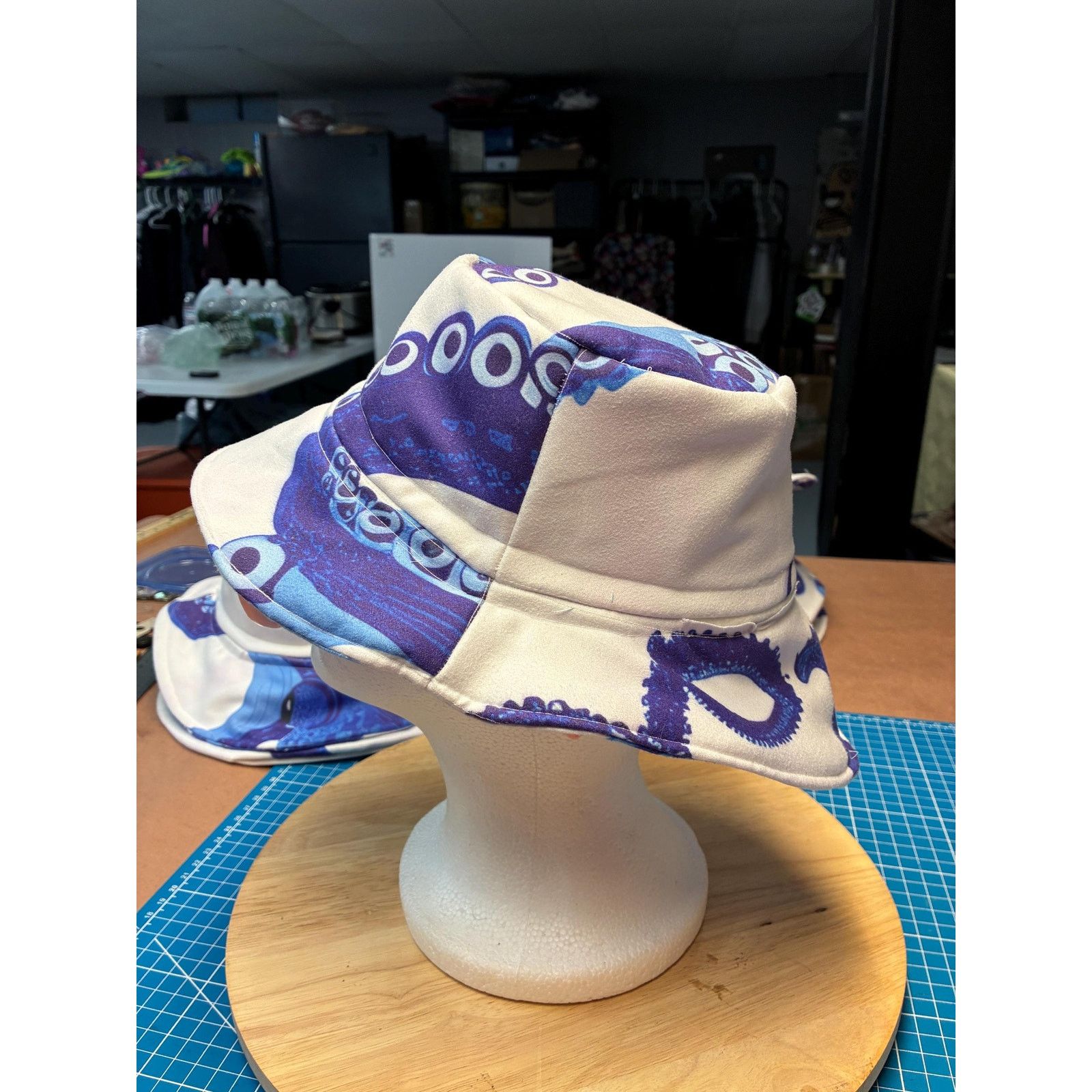 Other Upcycled Coastal Bucket Hat – Blue & White Octopus Print, Size ONE SIZE - 3 Thumbnail