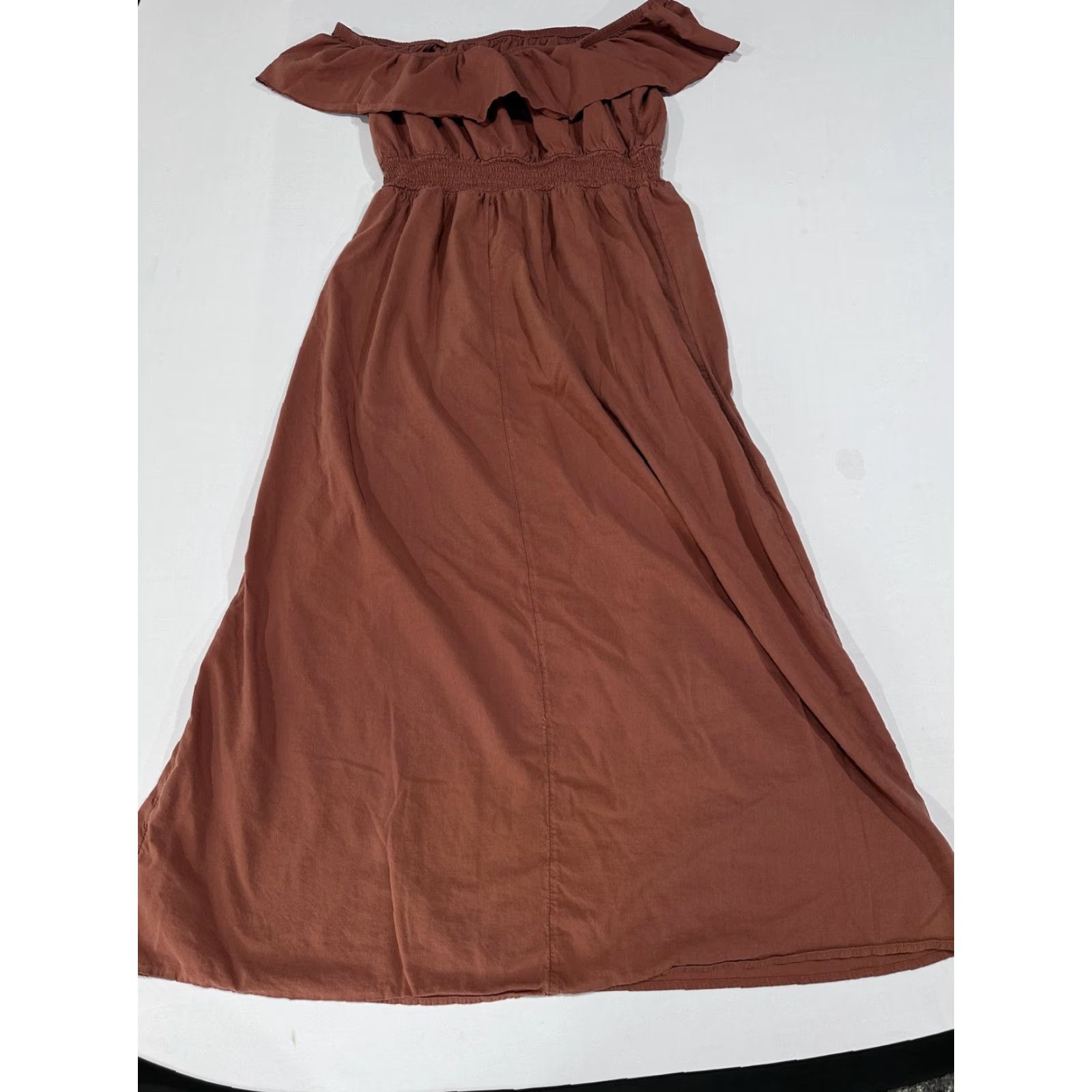 Old Navy Dress Womens XL Brown Maxi Off The Shoulder Smocked Coquette Flowy