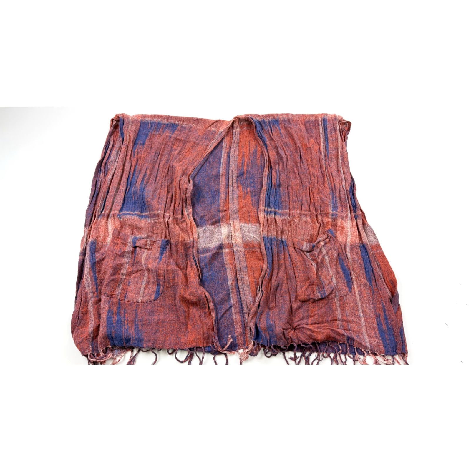 Lucky Brand Lucky Brand Scarf Shawl Wrap Womens One Size Red Blue Plaid Fringe Pocket Cotton Size ONE SIZE - 2 Thumbnail