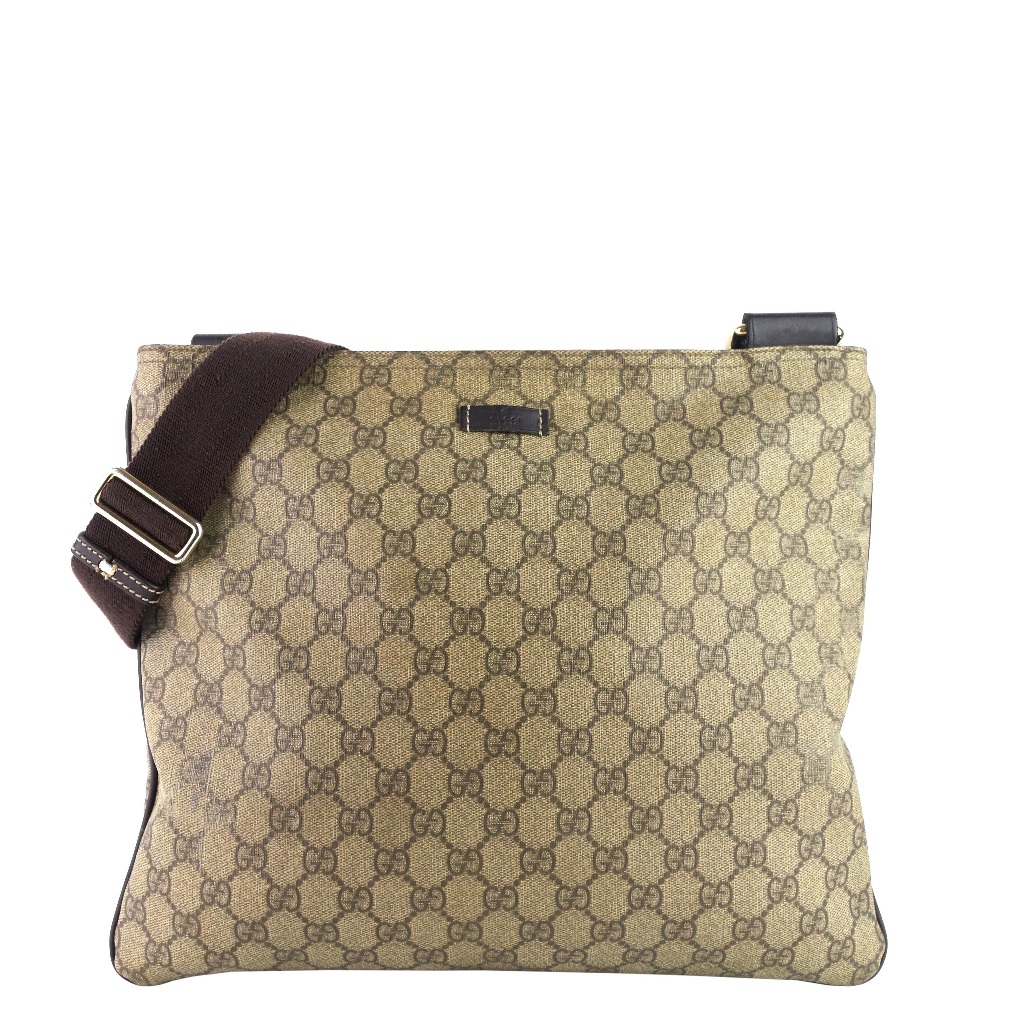 image of Gucci GG Supreme Canvas Flat Messenger Crossbody Bag in White, Women's
