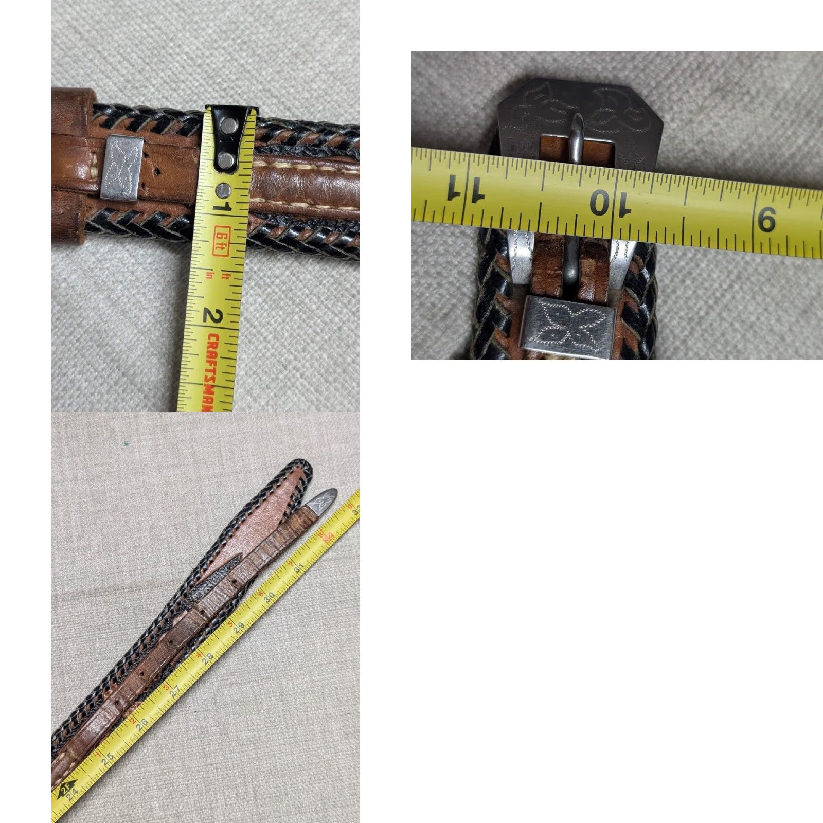Vintage VINTAGE handcrafted western belt Unisex Adults 28 cowhide leather Tooled Brown 1-1/4" width 34.5" length 26-30 holes Mens Womens Size 28 - 10 Thumbnail