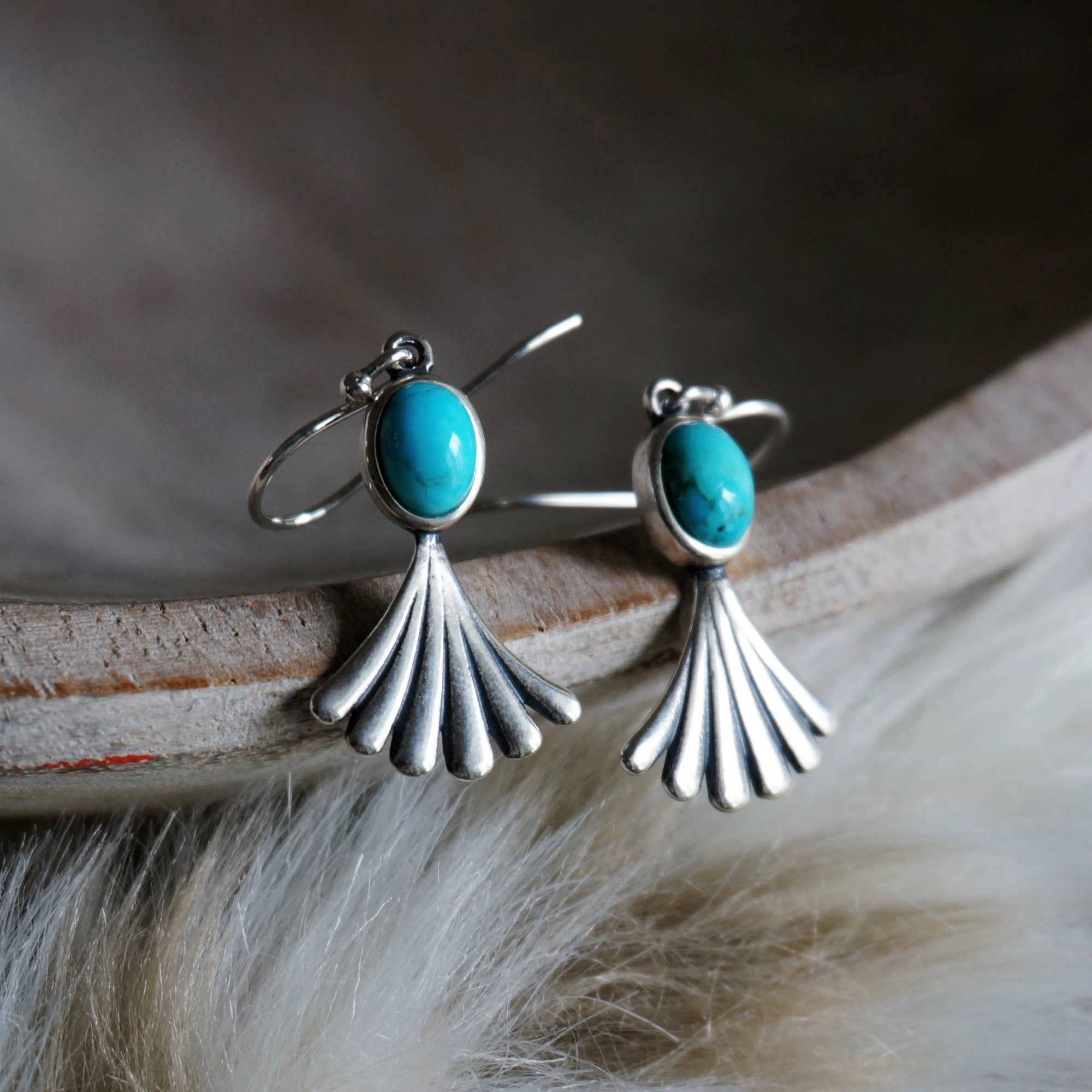 Other Navajo Prayer Turquoise Dangle Earrings in Sterling Silver, Size ONE SIZE - 9 Thumbnail