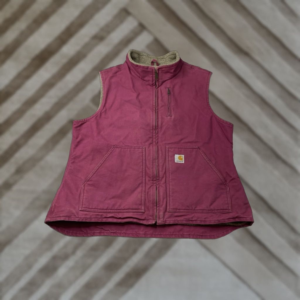 Carhartt VINTAGE Carhartt Vest Women’s XL 16/18 Pink WV001 Sherpa Lined Distressed Rare Y2K Size XL / US 12-14 / IT 48-50 - 1 Thumbnail