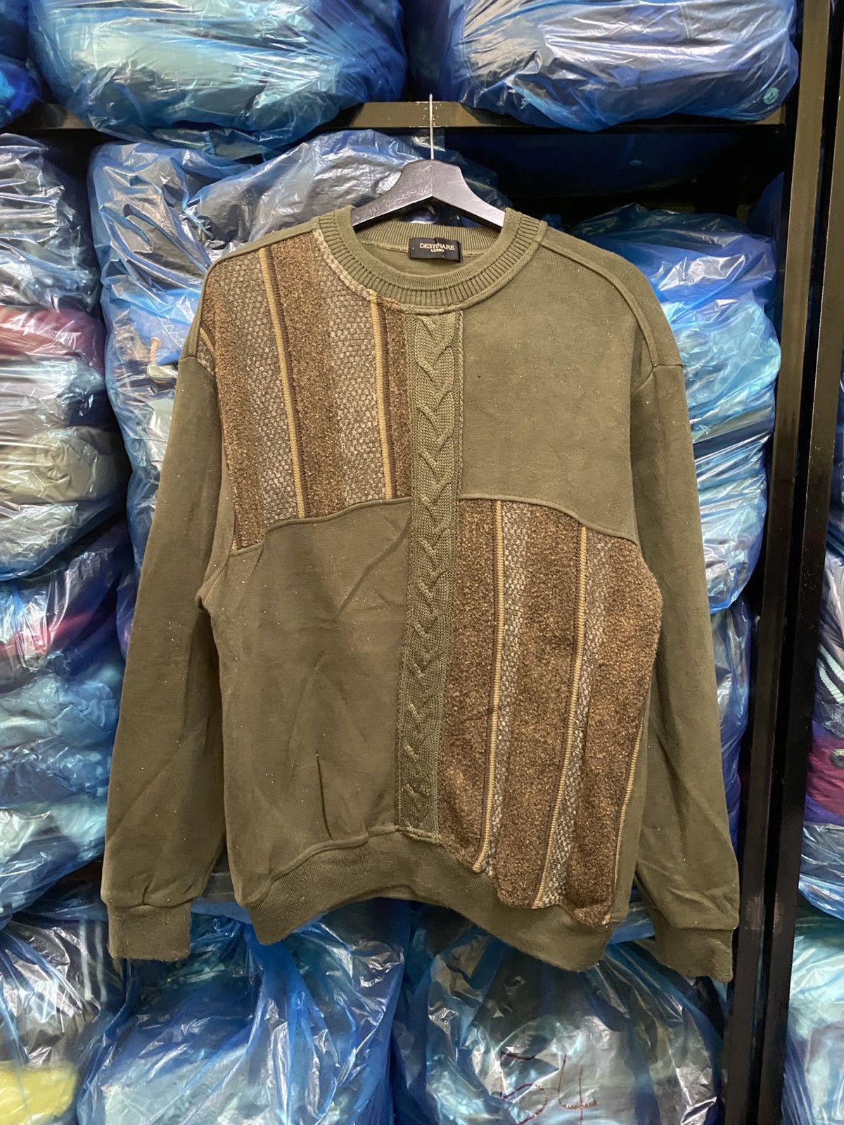 Vintage Vintage Destinare Uomo Olive Patchwork Knit Sweater - Men’s Size US M / EU 48-50 / 2 - 1 Thumbnail
