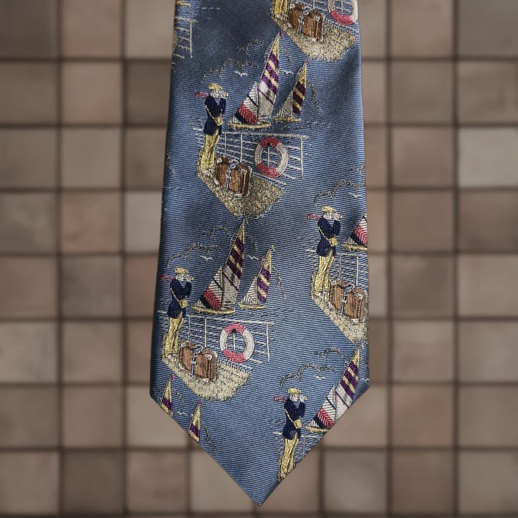 Nautica VINTAGE Nautica Tie Mens 100% Silk Blue Nautical Sailboat Captain Printed Classic 55"-57" Length Classic Width Adjustable Mens Size ONE SIZE - 1 Thumbnail