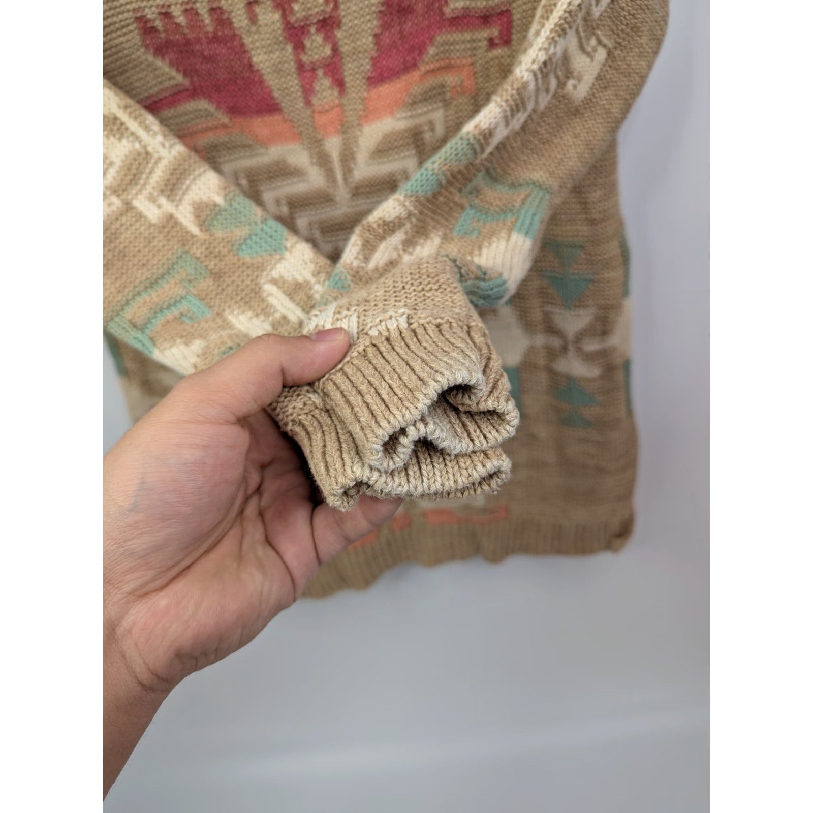 Ralph Lauren Lauren Ralph Lauren Southwest Aztec Tan Sweater Cotton Linen Blend Knit Size PM Size M / US 6-8 / IT 42-44 - 3 Thumbnail