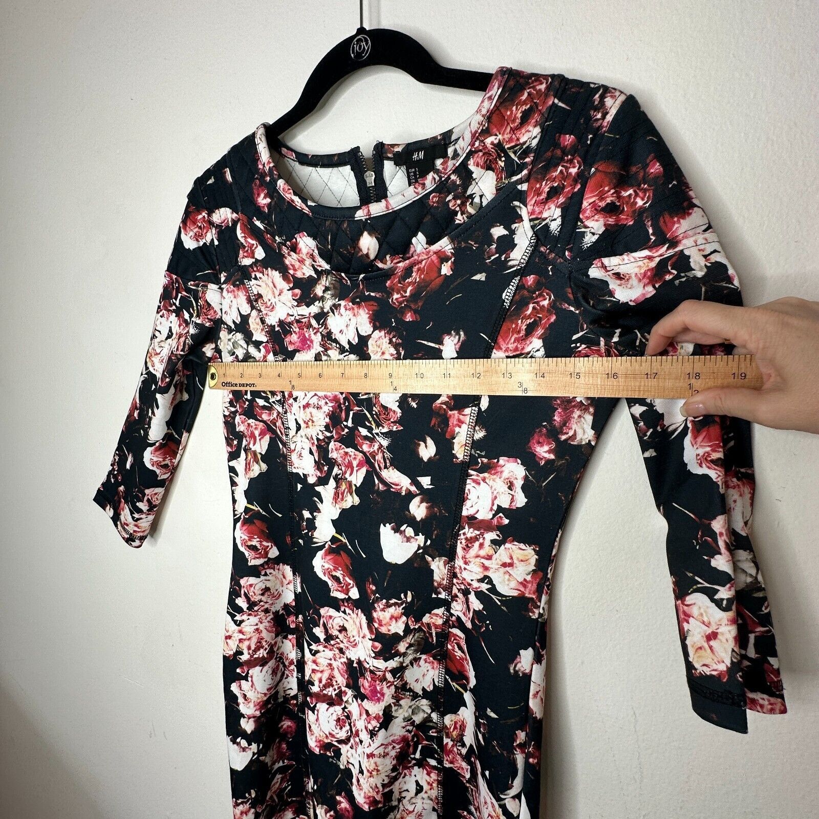 H&M H&M Black Floral 3/4 Sleeve Dress Quilted At Shoulders Zip S Size S / US 4 / IT 40 - 9 Thumbnail