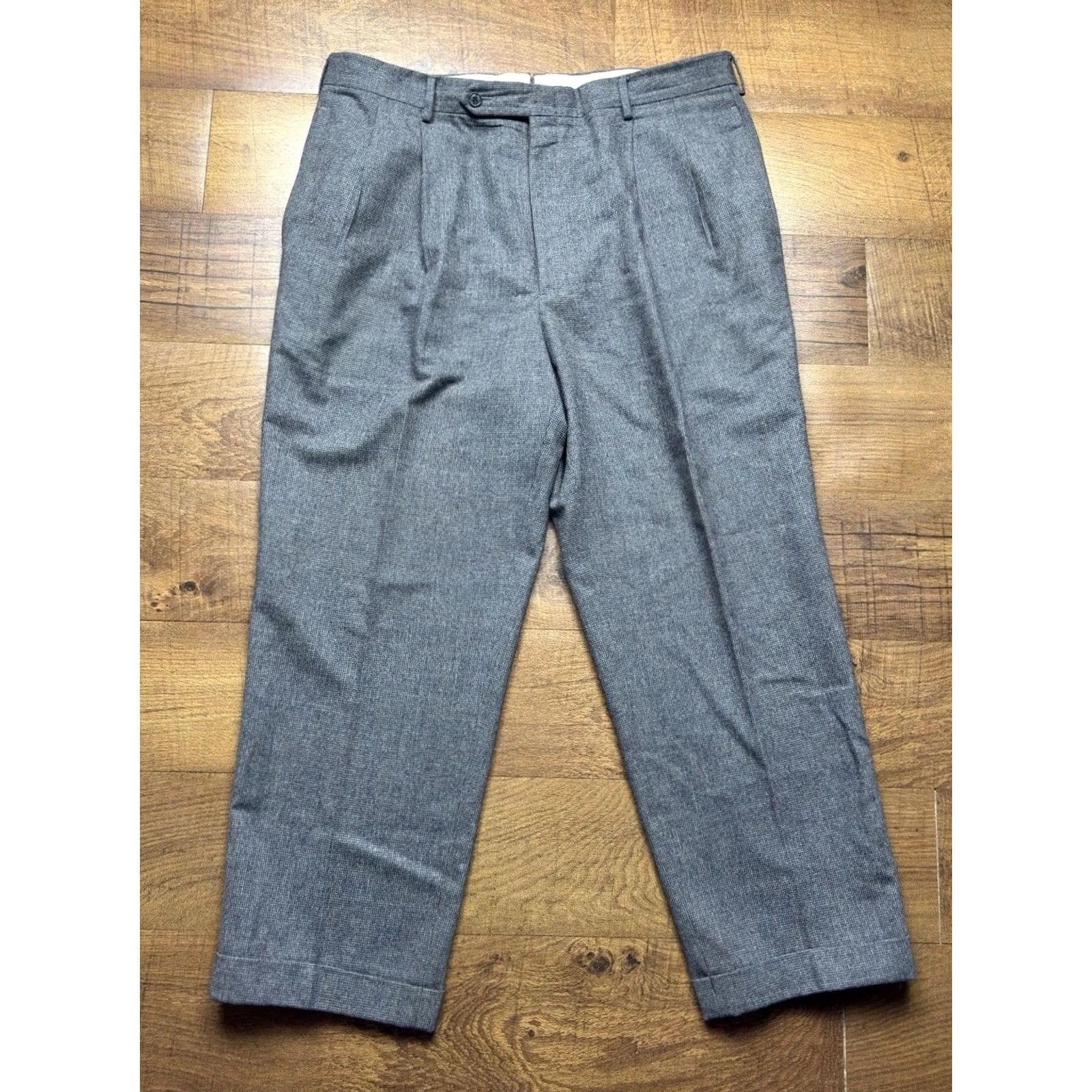 Vintage VINTAGE Corbin Pants Mens 38 Gray Wool Micro Check trousers Pleated Cuffed Men 38X28 Size US 38 / EU 54 - 2 Thumbnail