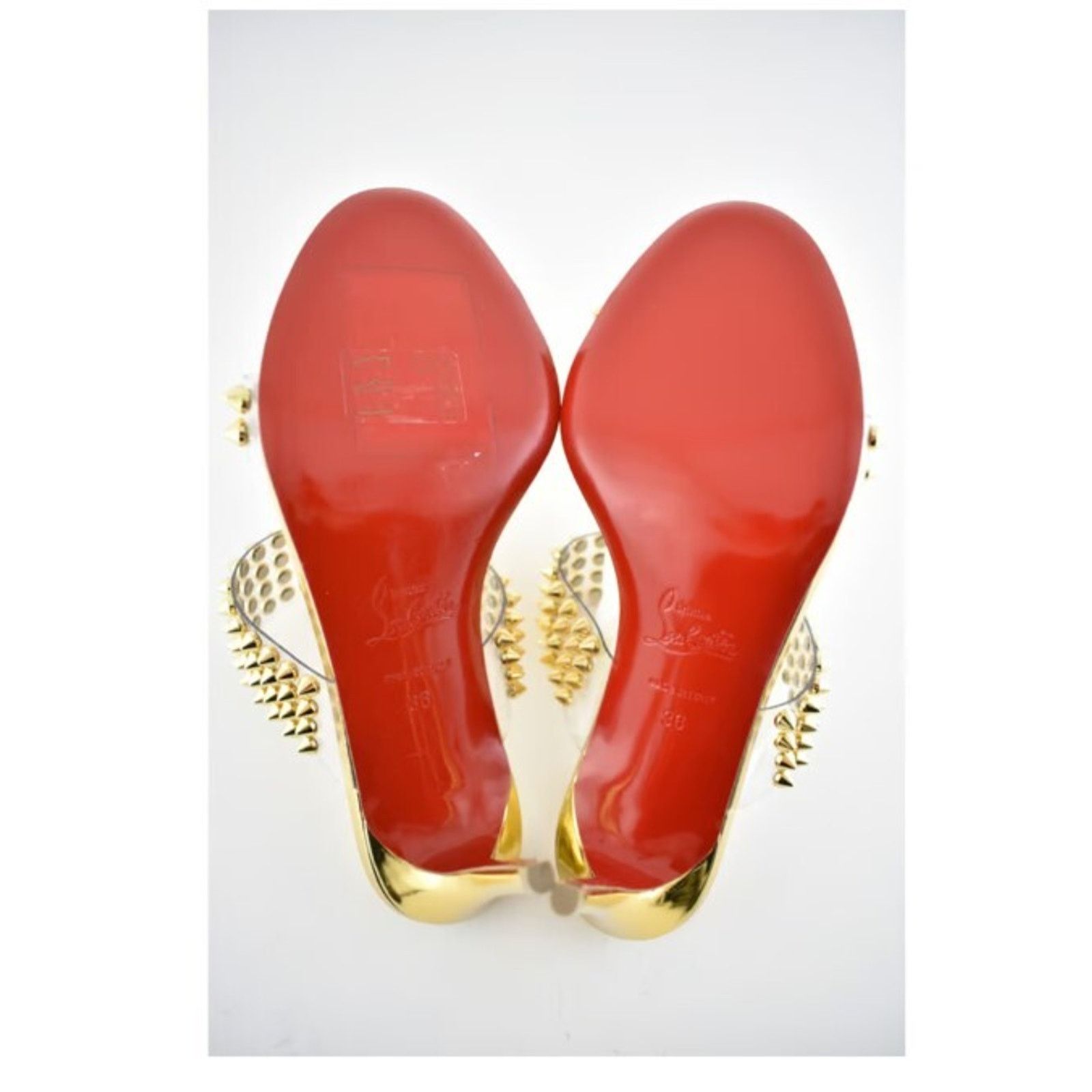 Christian Louboutin Spikes Only 85 Gold PVC Slide Mule Open Sandal Heel Pump 36 Size US 6 / IT 36 - 7 Thumbnail