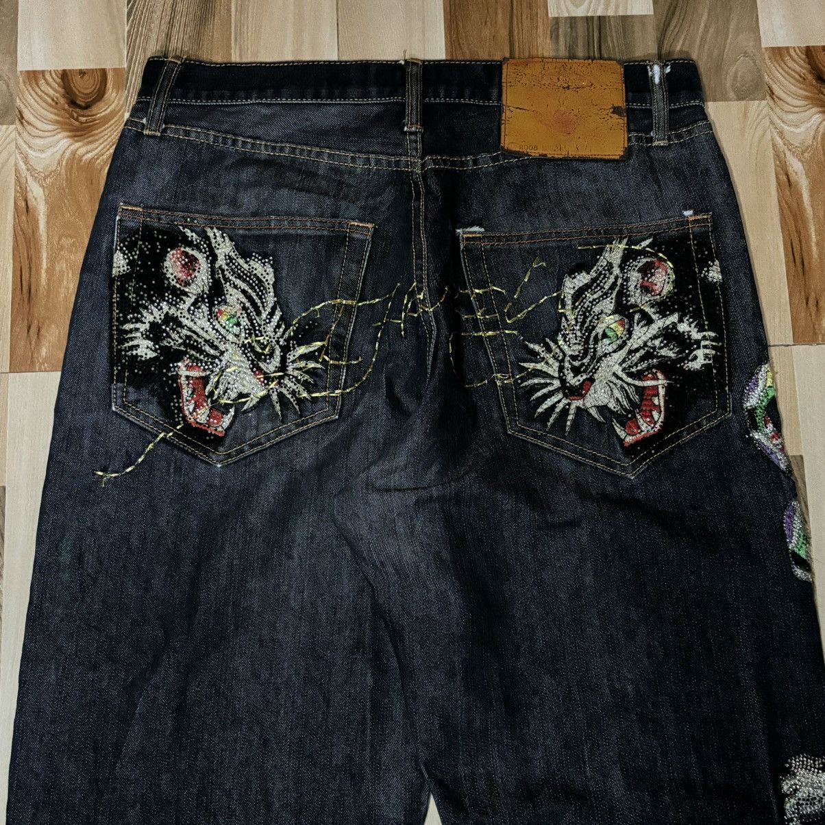 Christian Audigier × Ed Hardy Vintage 00s Edhardy Spell Out Tiger Leopard Jeans Size US 36 / EU 52 - 3 Thumbnail