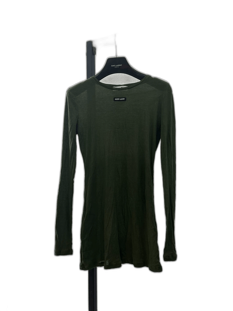 Miu Miu MiuMiu Green Long Sleeve Logo Top Size US S / EU 44-46 / 1 - 1 Thumbnail