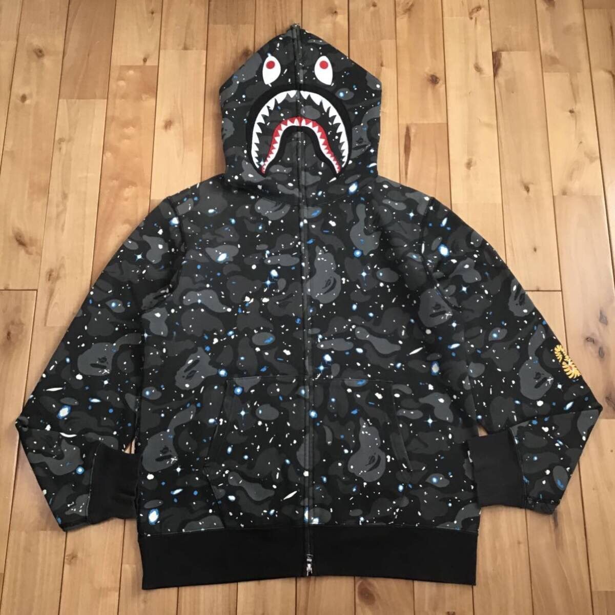 image of Glow In The Dark Bape Space Camo Shark Full Zip Hoodie Ape in Black, Men's (Size XL)