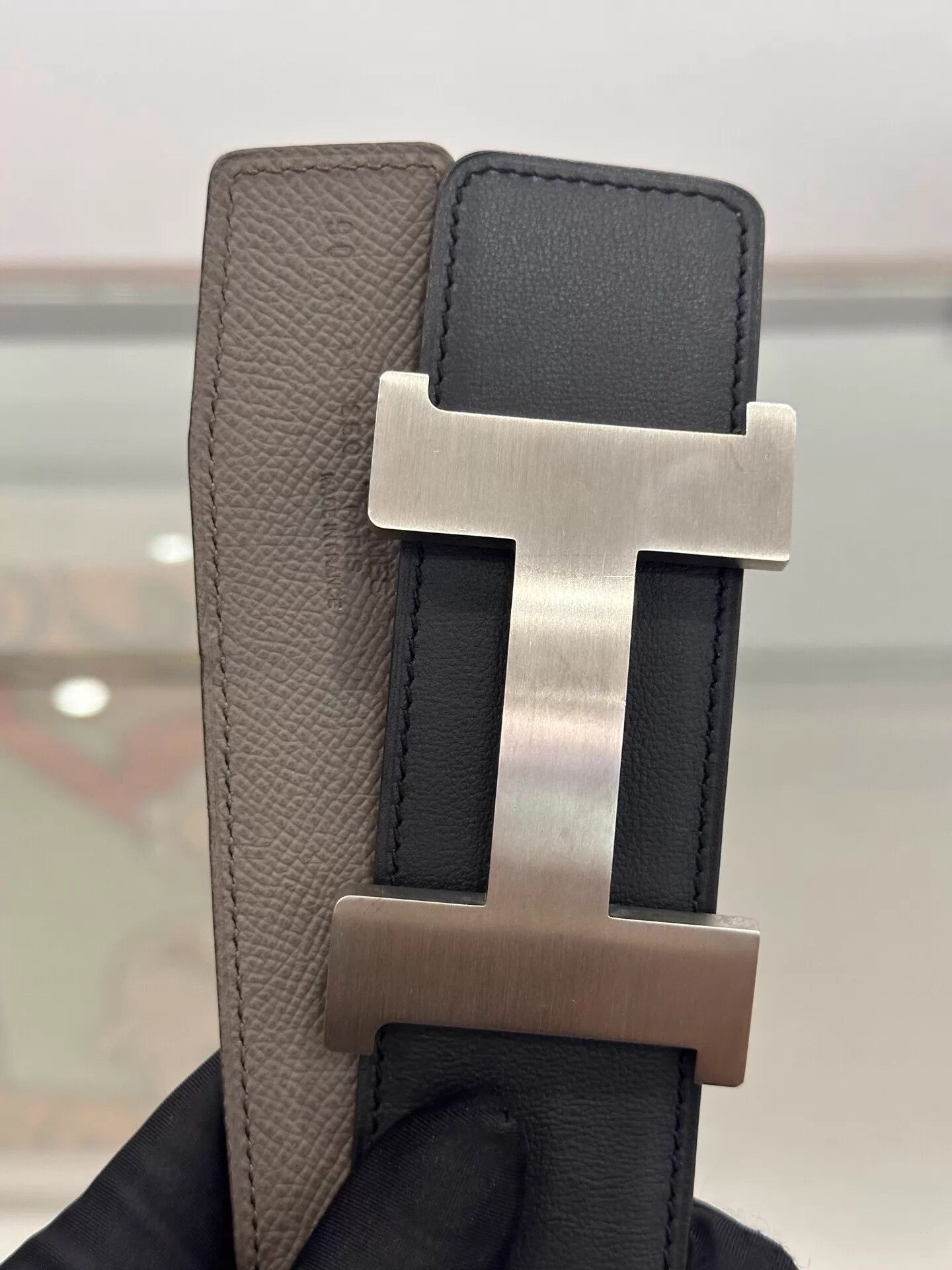 Hermes Hermes Men's 4cm Black & Gray H Logo Belt 90 Size ONE SIZE - 4 Thumbnail