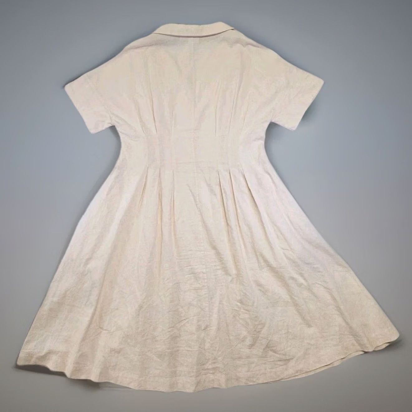 Halston Halston Heritage Shirt Dress Womens 14 Cream Button Front Fit & Flare Coastal Linen Blend Navy? Size XL / US 12-14 / IT 48-50 - 6 Thumbnail