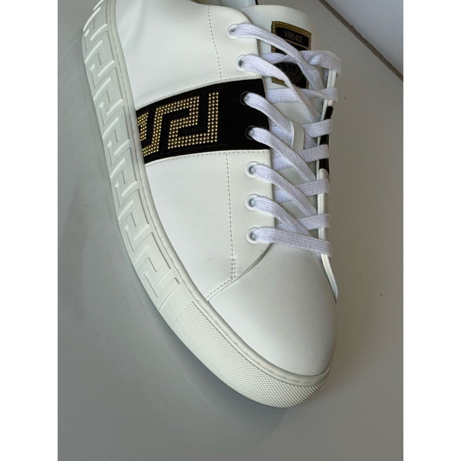 Versace Versace Greek key White/Black Leather Sneakers 13 US 1014460 Size US 13 / EU 46 - 3 Thumbnail