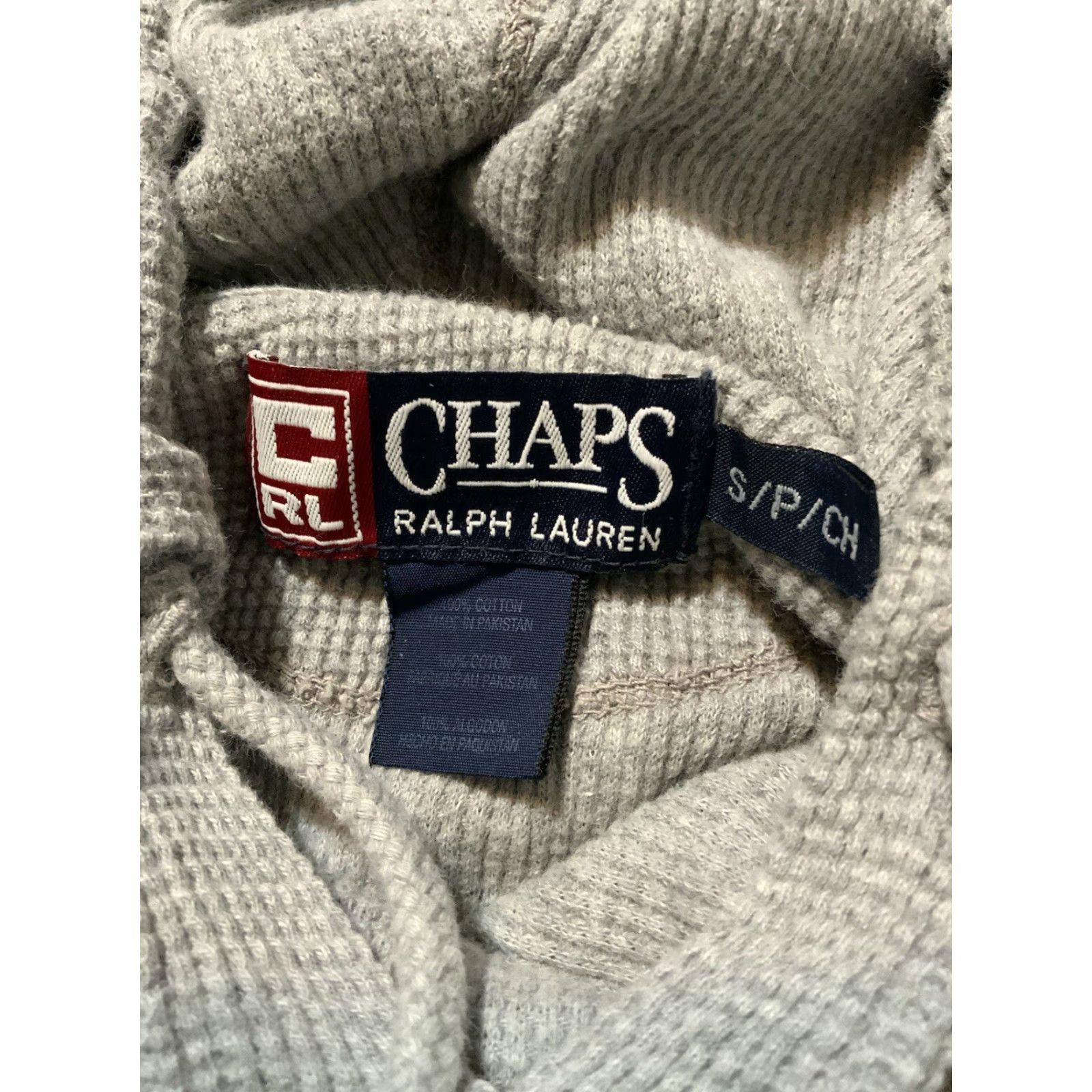 Ralph Lauren VINTAGE Chaps Ralph Lauren Hoodie Shirt Pullover Waffle Knit Thermal Gray Sz. S Mens Size US S / EU 44-46 / 1 - 6 Thumbnail