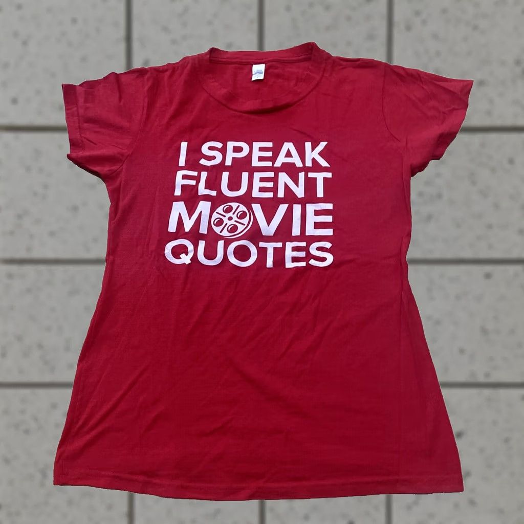 Tultex Tultex T-Shirt Women XL Red V-Neck I Speak Fluent Movie Quotes Graphic Tee Shirt Y2k Short Sleeve Cotton Ringspun Graphic Size XL / US 12-14 / IT 48-50 - 1 Thumbnail