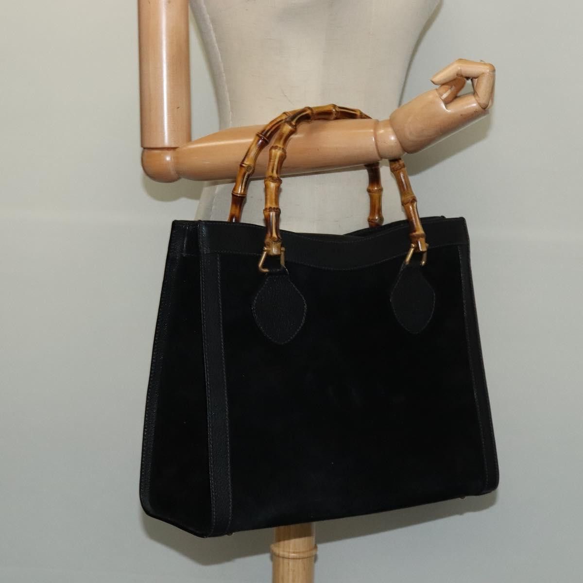 Gucci GUCCI Bamboo Hand Bag Suede Black Gold 002 1095 002 1095 Size ONE SIZE - 20 Thumbnail