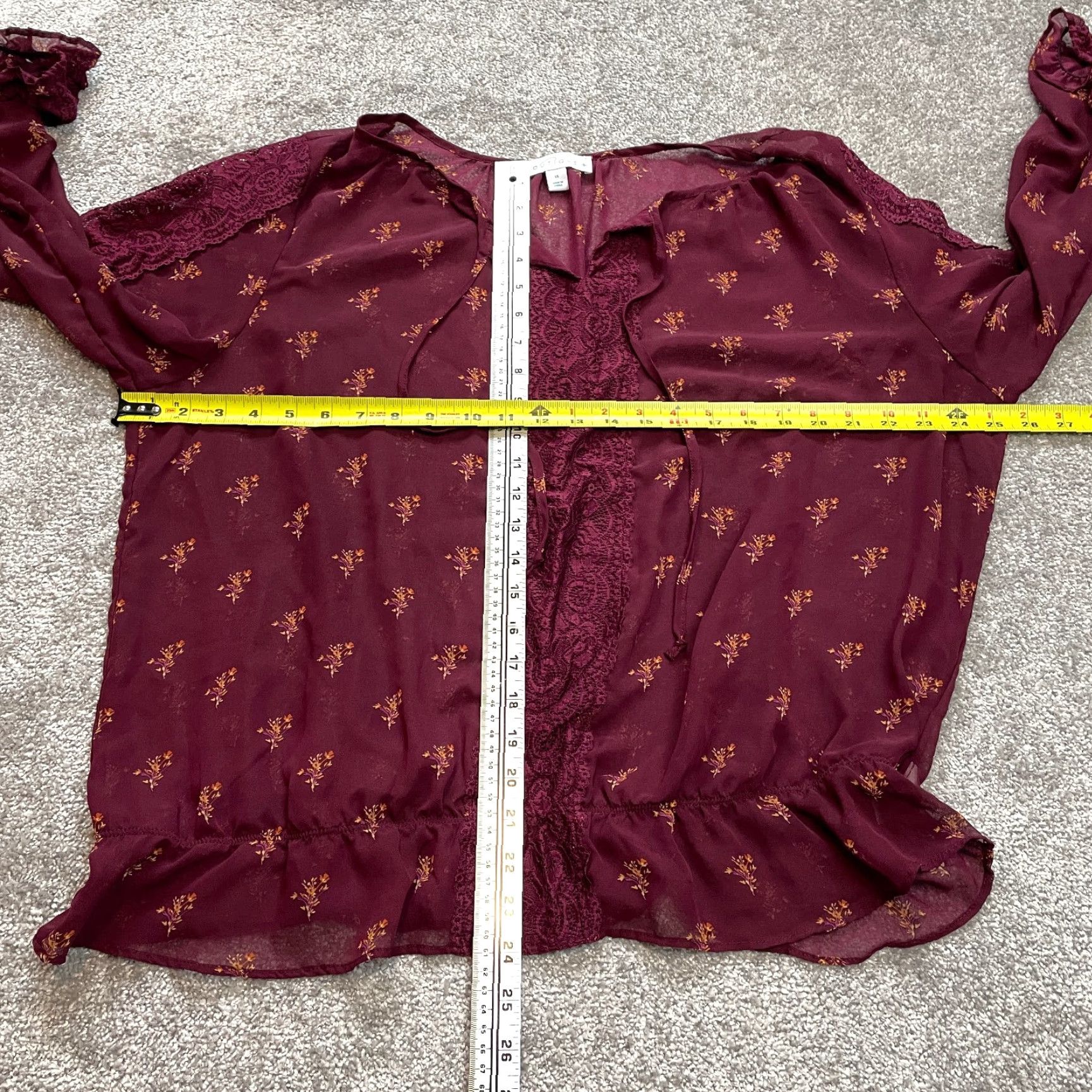 Vintage Boutique Blouse Shirt 1X Red Lightweight Tie Long Sleeve Top Womens Casual Workwear Blouse Size XL / US 12-14 / IT 48-50 - 6 Thumbnail