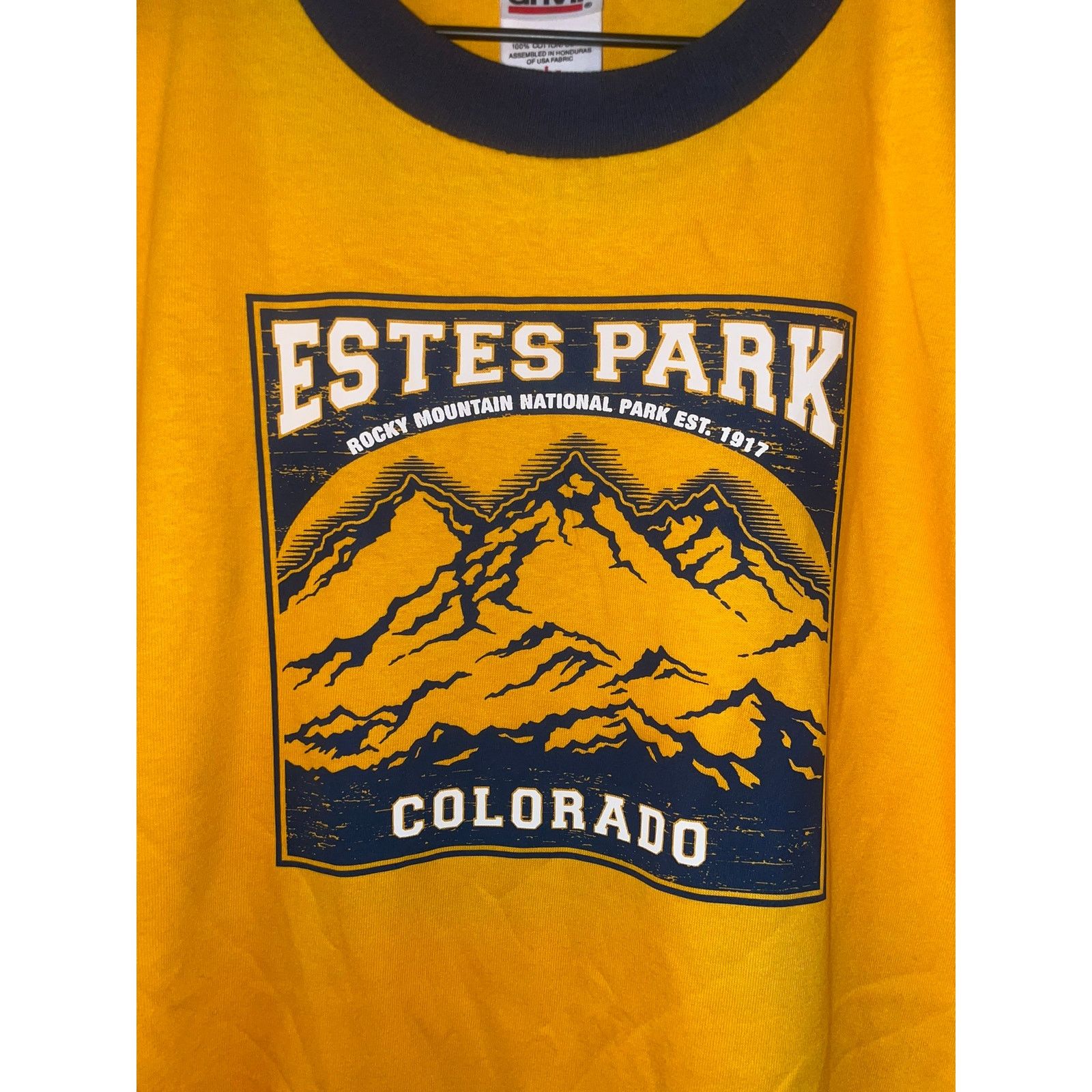 Anvil Vintage Estes Park Rocky Mountain yellow Ringer Shirt VTG L Size US L / EU 52-54 / 3 - 2 Thumbnail