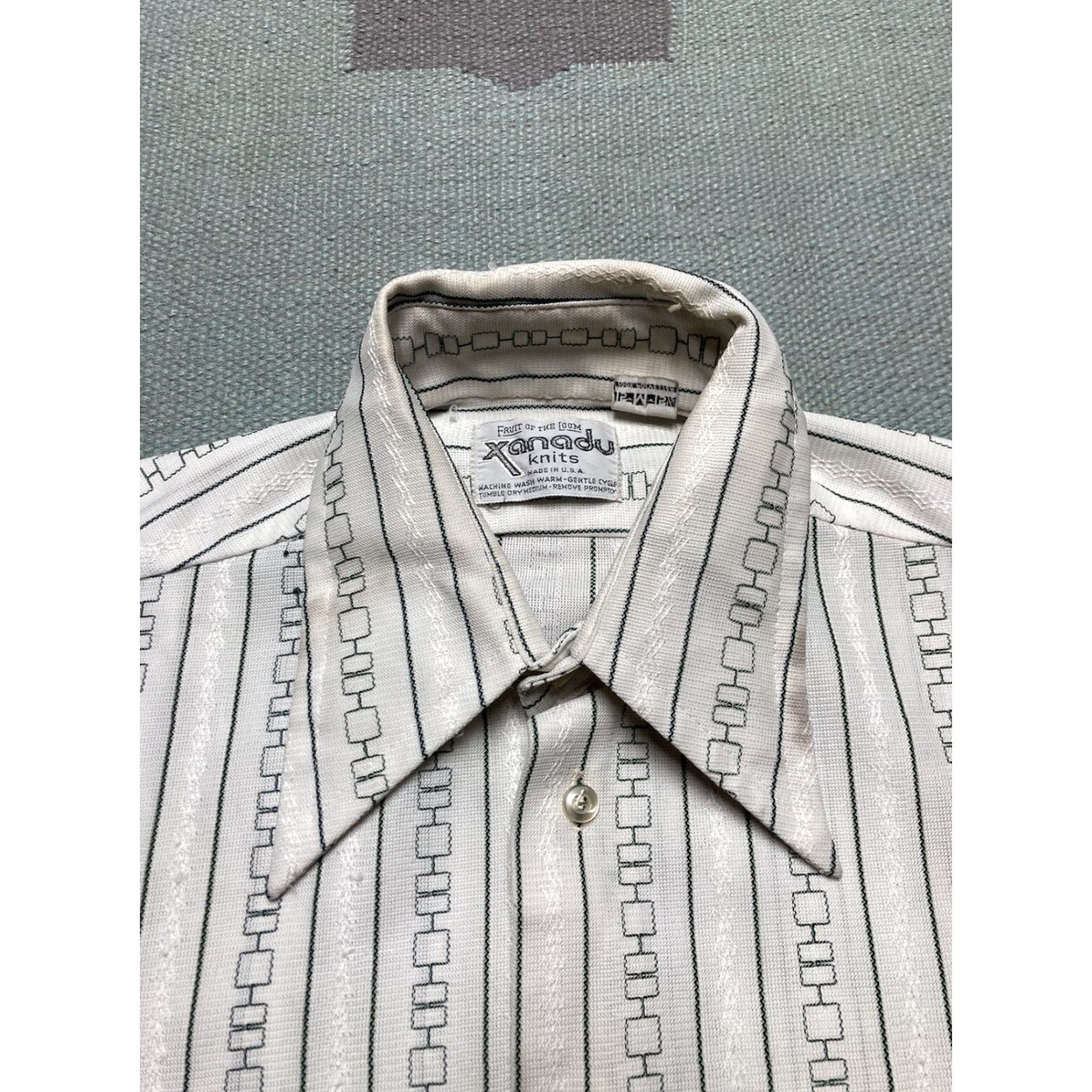 Fruit Of The Loom VINTAGE Fruit of the Loom Polo Shirt Knit Striped Xanadu 1970s Medium White Mens Short Sleeve Button-Up Size US M / EU 48-50 / 2 - 5 Thumbnail
