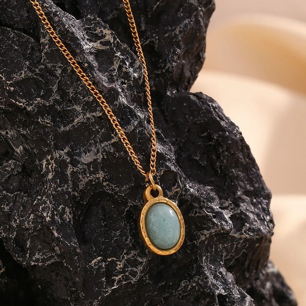 Jewelry × Vintage Figaro Chain Oval Natural Amazonite Stone Size ONE SIZE - 3 Thumbnail