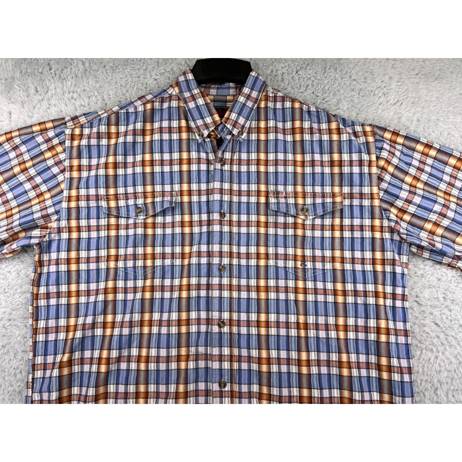 Roper Roper Shirt Mens XL Blue Plaid Button-Up Short Sleeve Western Shirt Size US XL / EU 56 / 4 - 4 Thumbnail