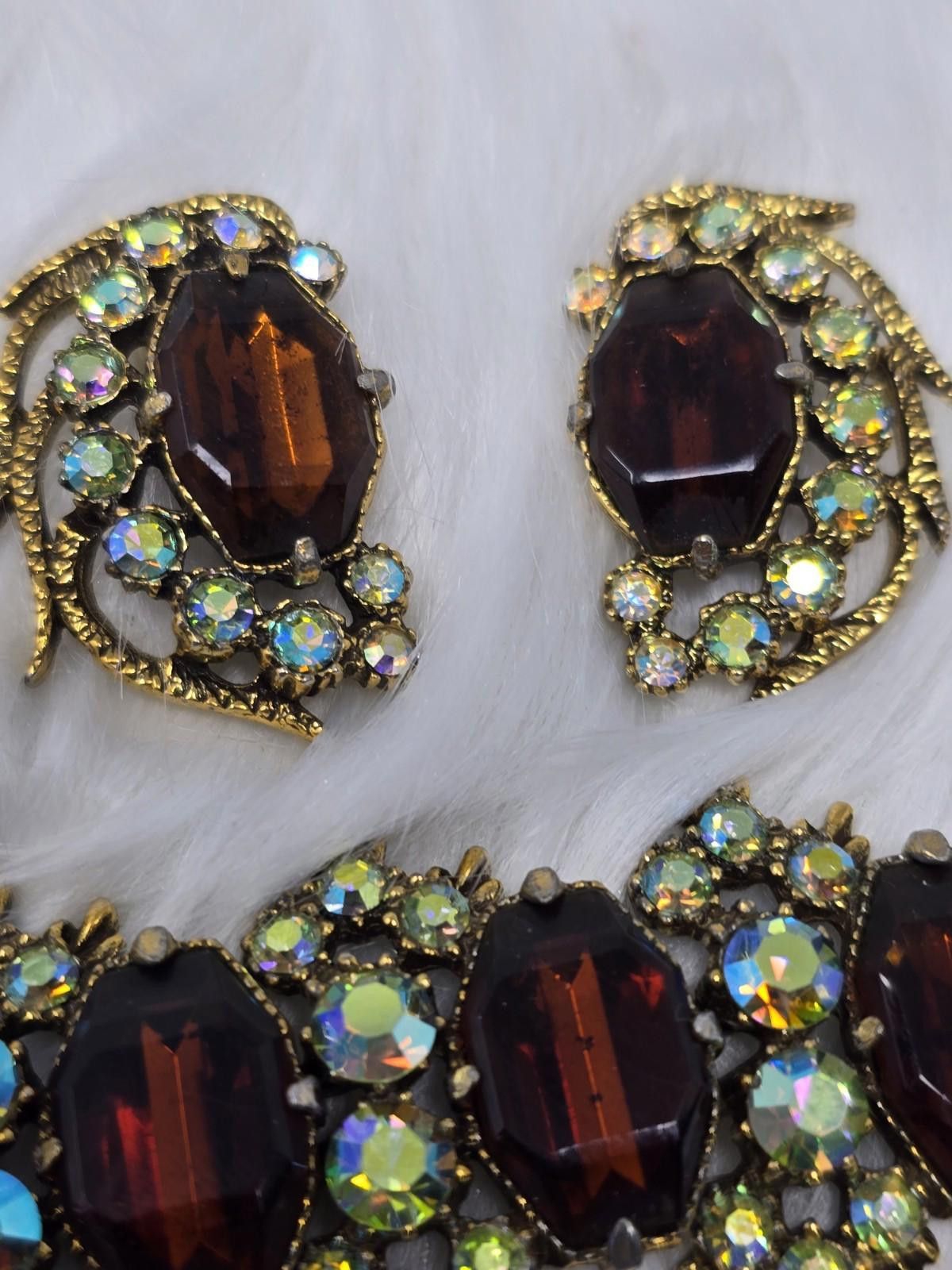 Conte of Florence Unsigned Florenza Amber AB Rhinestone Bracelet Earring Set Size ONE SIZE - 8 Thumbnail