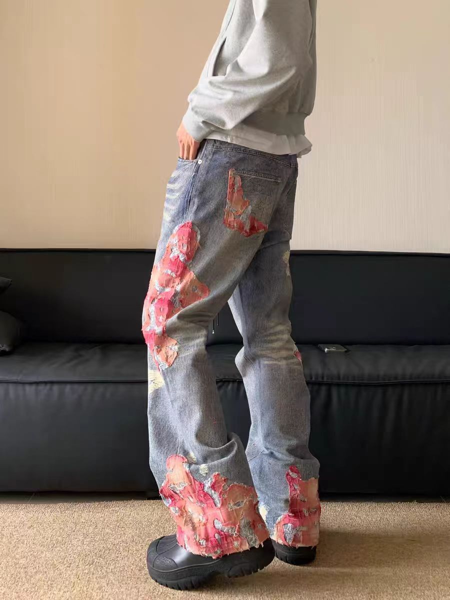 Japanese Brand × Jean Street vintage washed print patchwork flare baggy jeans Size US 32 / EU 48 - 2 Thumbnail
