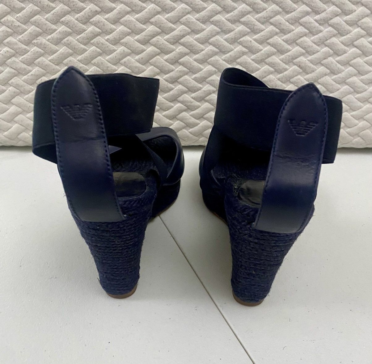Emporio Armani Emporio Armani 🇪🇸 Navy Leather Espadrille Wedge Sandals 9.5 Size US 9.5 / IT 39.5 - 11 Thumbnail