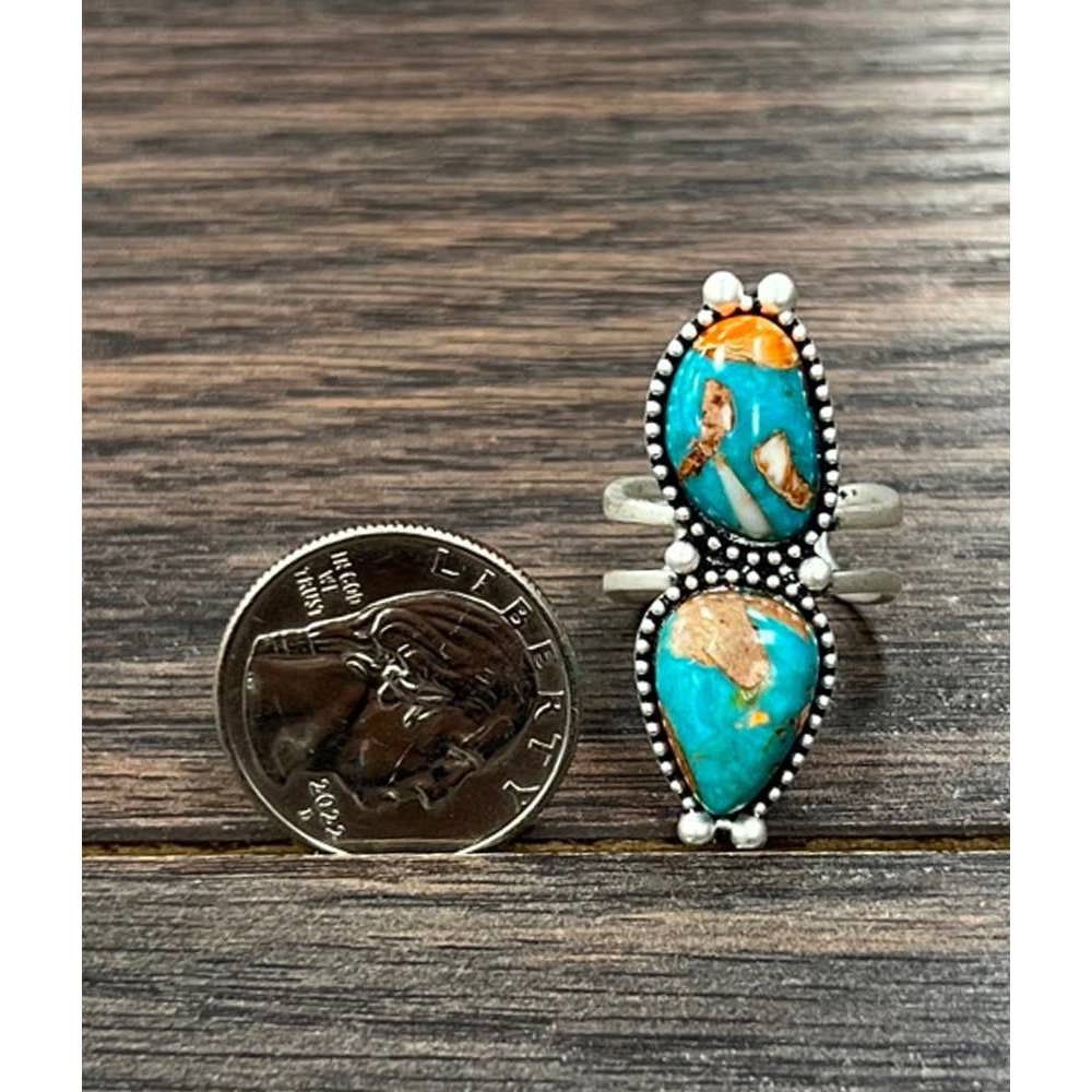 Other Southwestern Gemstone Adjustable Ring with Brass Dual Band, Size ONE SIZE - 3 Thumbnail