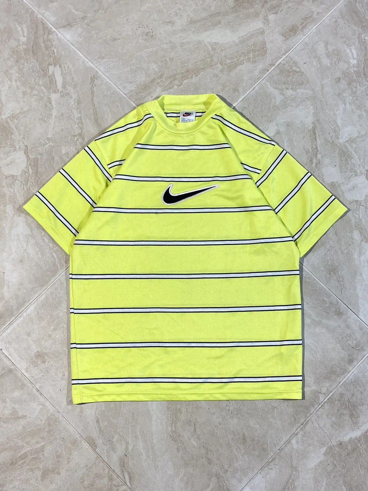 Descente Nike Neon Yellow Striped Y2K 90s Shirt Small Size US S / EU 44-46 / 1 - 1 Thumbnail