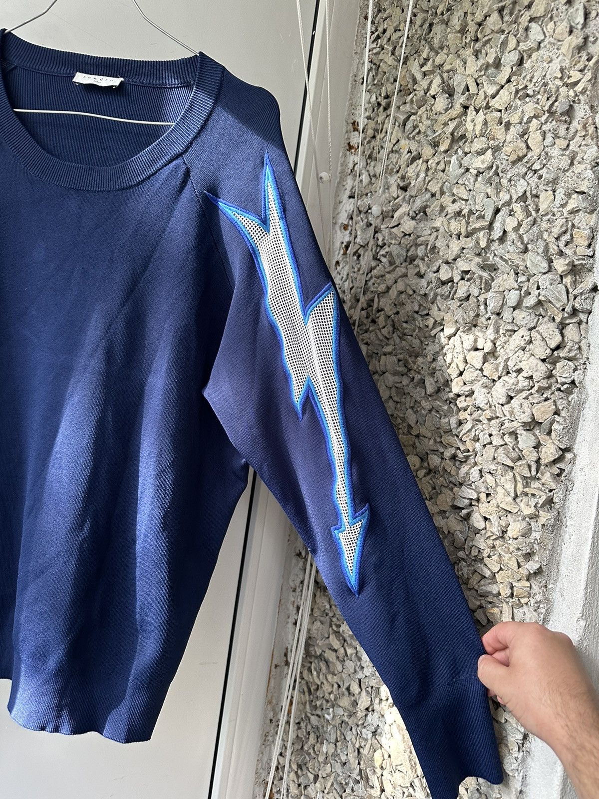 Sandro Sandro Paris Navy Viscose And Mesh Long Sleeve Jumper Size L / US 10 / IT 46 - 3 Thumbnail
