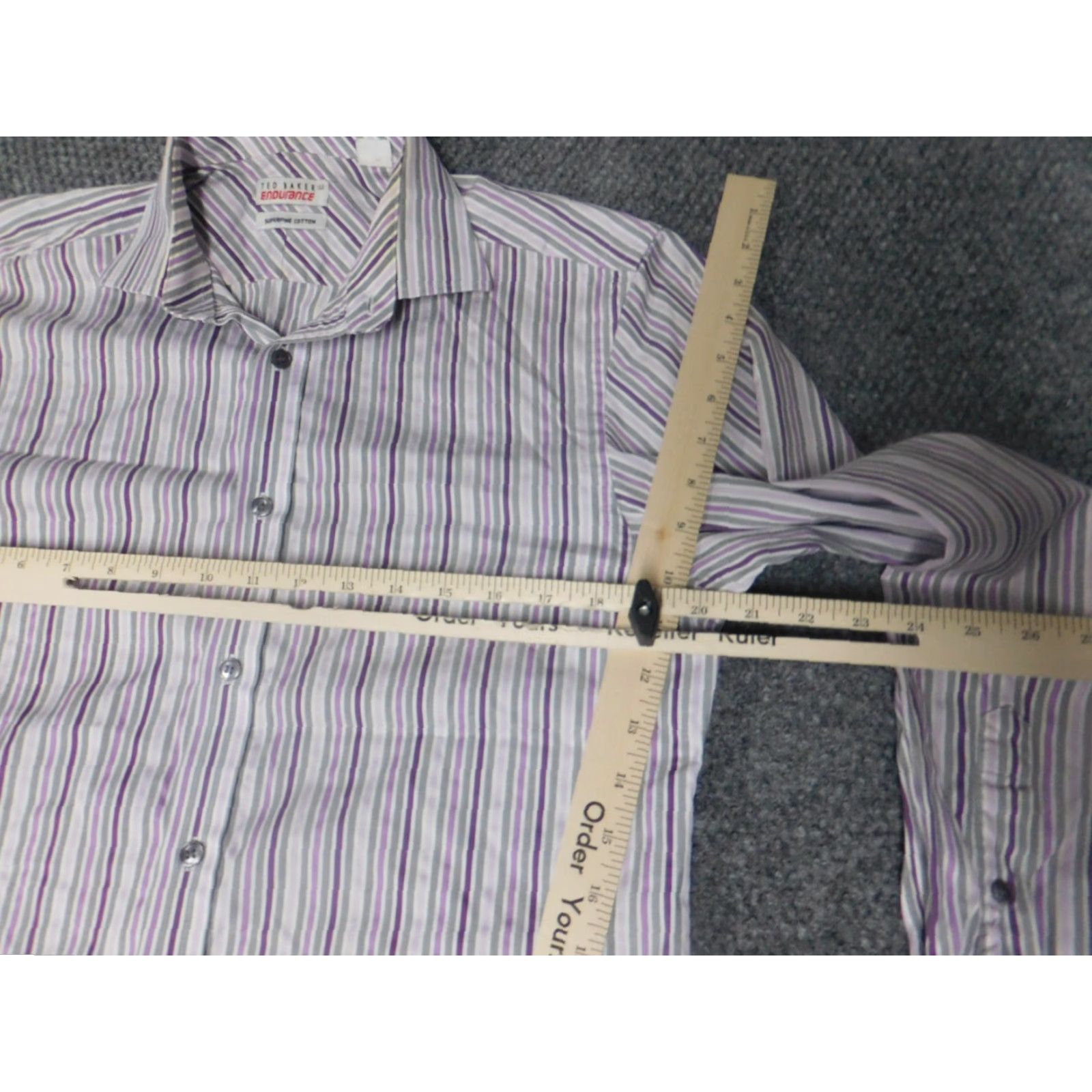 Ted Baker Ted Baker Mens Shirt Dress Shirt 15.5 Purple Striped Button-Down Slimming Regular Collar-Down Mens Regular Size 15.5in Size US L / EU 52-54 / 3 - 4 Thumbnail