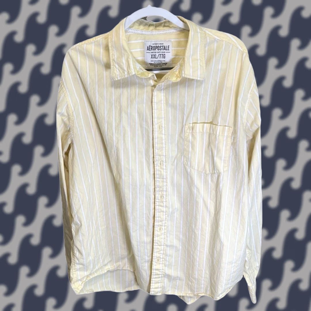 Vintage Aéropostale Button-Up Shirt Men 2XL Yellow Striped 100% Cotton Button-Down Long Sleeve Shirts Size US XXL / EU 58 / 5 - 1 Thumbnail