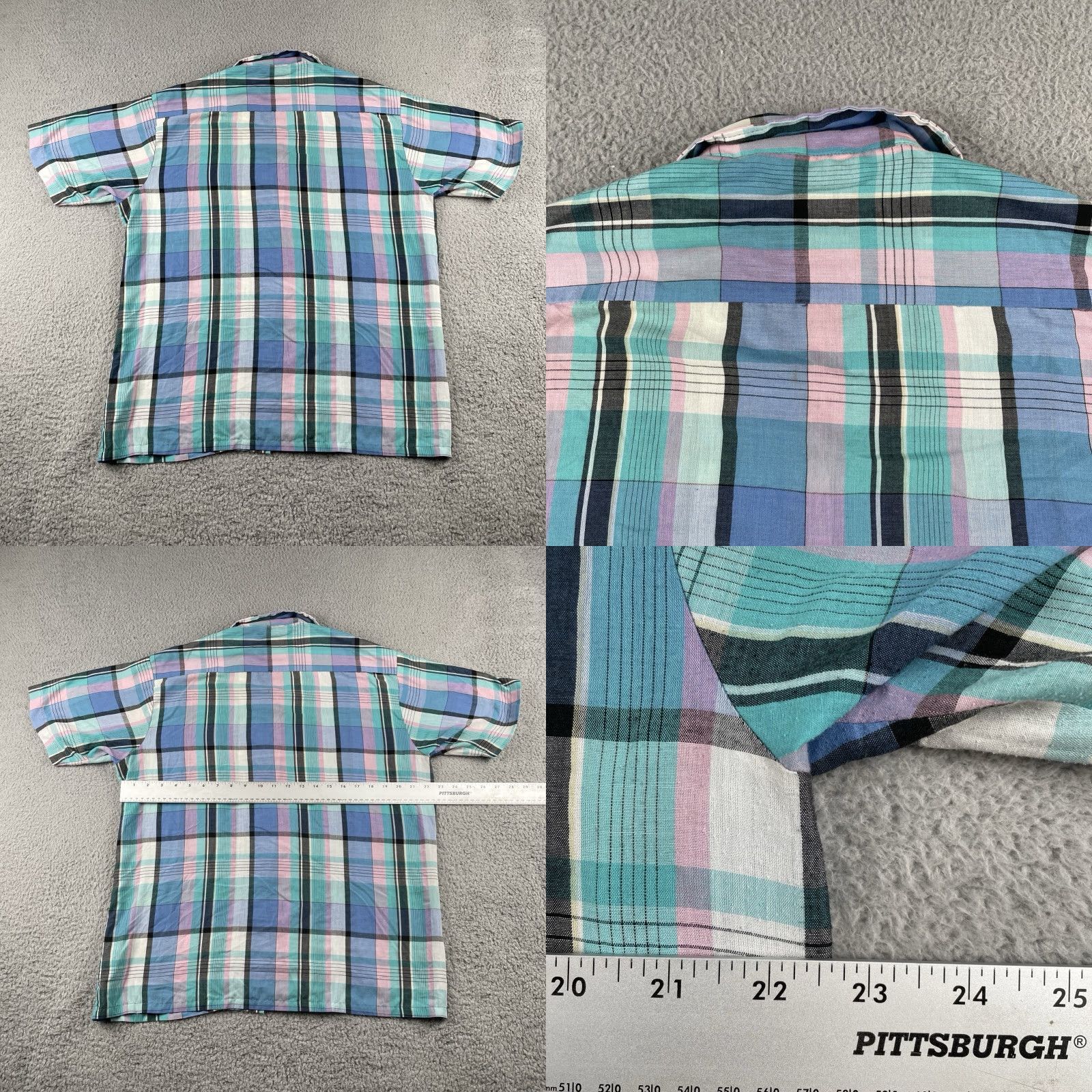 Vintage VINTAGE Golden Key Plaid Button-Up Shirt Striped Blue Pink Large Made In USA Mens Short Sleeve Collared - Size US L / EU 52-54 / 3 - 8 Thumbnail