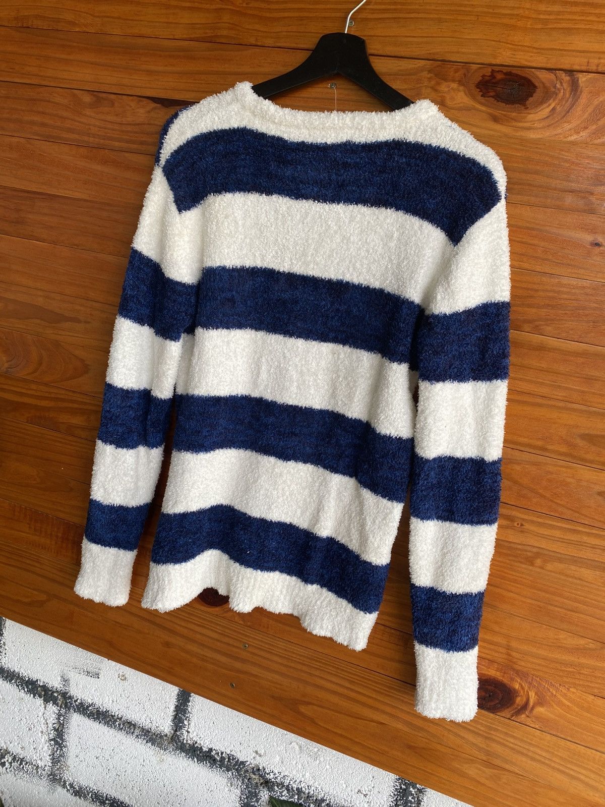 Japanese Brand Vintage Growth by Grail Navy & White Striped Fuzzy Sweater Size M / US 6-8 / IT 42-44 - 8 Thumbnail