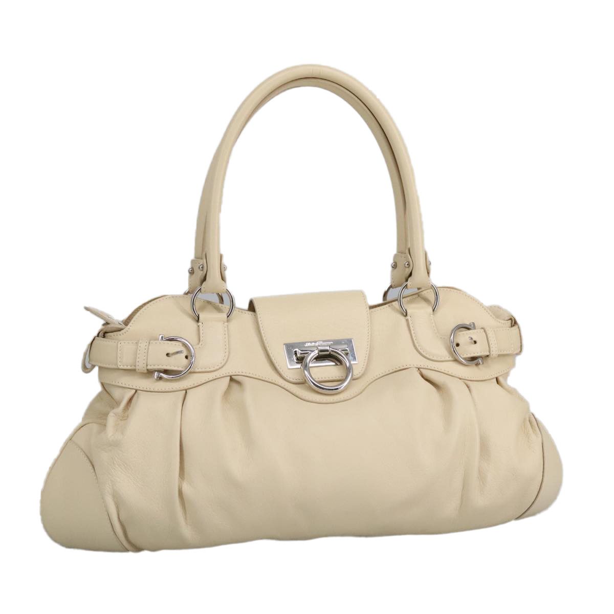 Salvatore Ferragamo Gancini White Leather Handbag (Pre-Owned) Size ONE SIZE - 1 Thumbnail