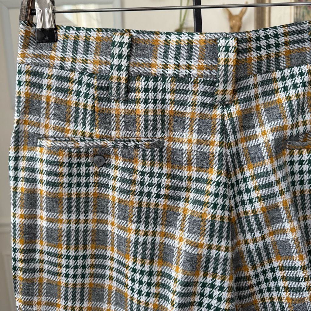 Vintage Vintage 70s Haggar Green Grey Mustard Plaid Flared Polyester Pants 34 S Size US 34 / EU 50 - 5 Thumbnail
