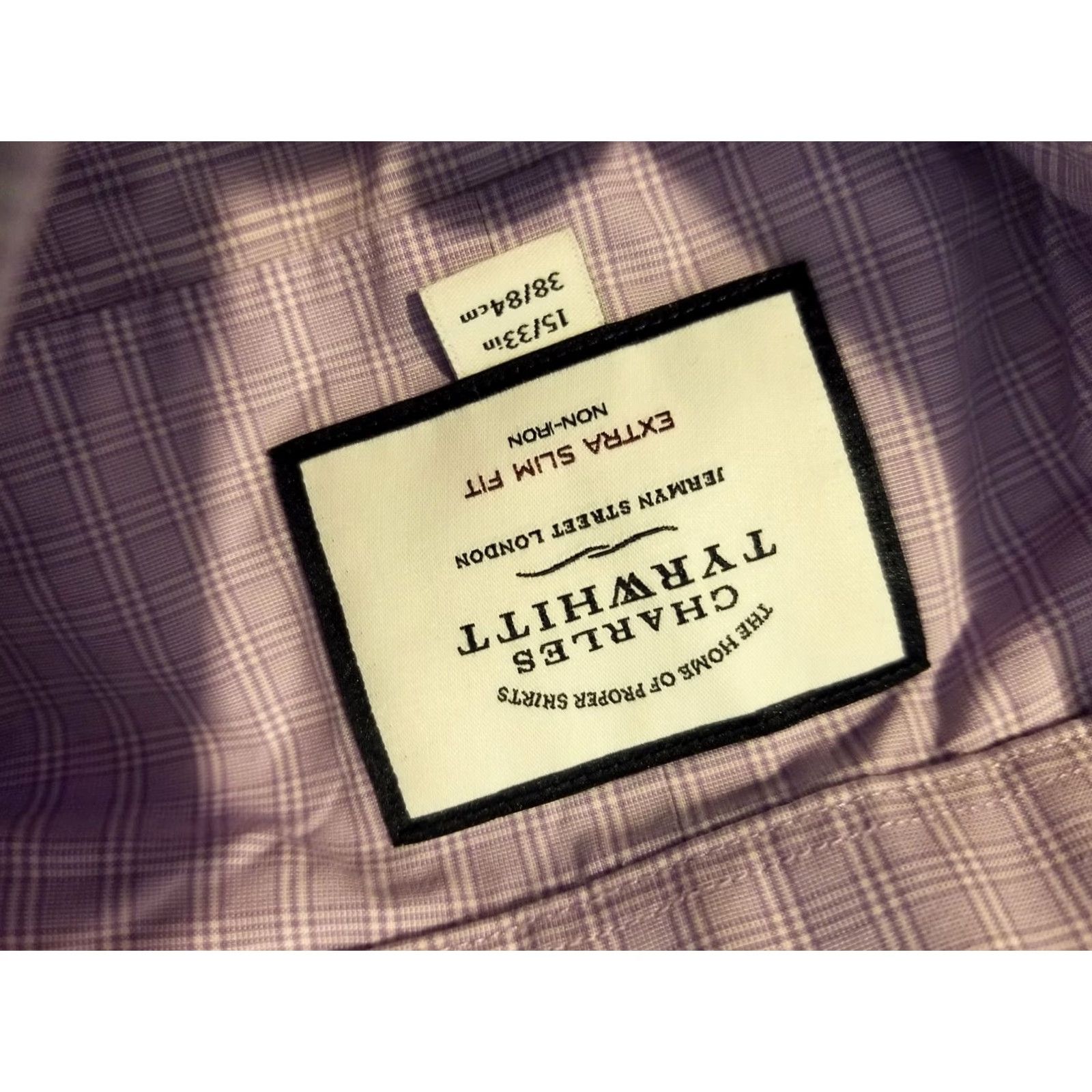 Charles Tyrwhitt Charles Tyrwhitt Dress Shirt Mens 15 33 Purple Cotton Button Long Sleeve Slimming Non-Iron, 100% Cotton, Regular, Classic Shirt Men’s Clothing Size 40R - 3 Thumbnail