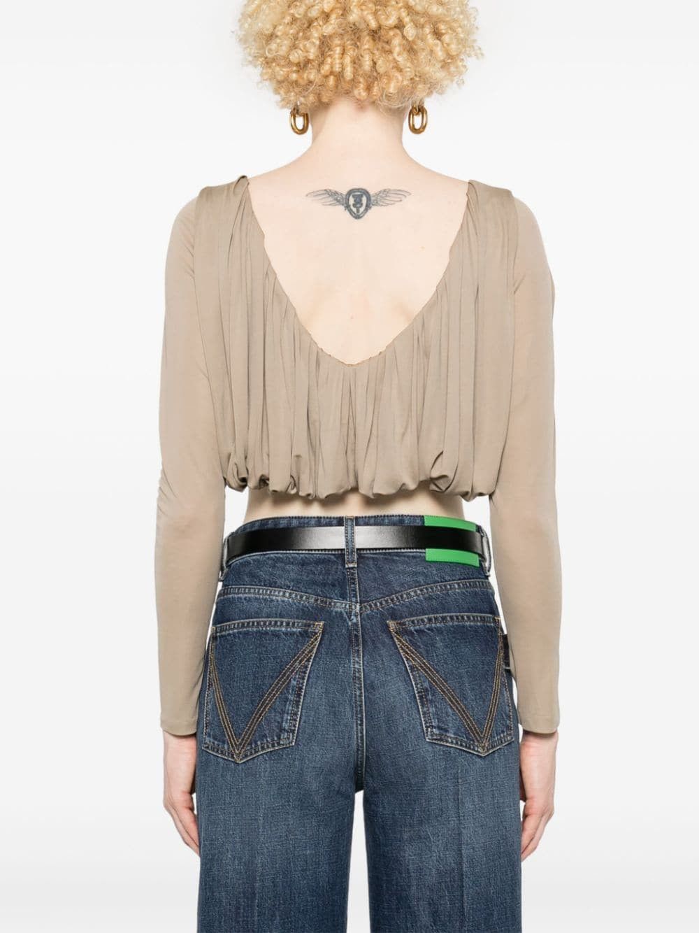 Saint Laurent Paris o1s1wg111024 Cropped Top Blouses in Jersey in Beige Size S / US 4 / IT 40 - 4 Thumbnail